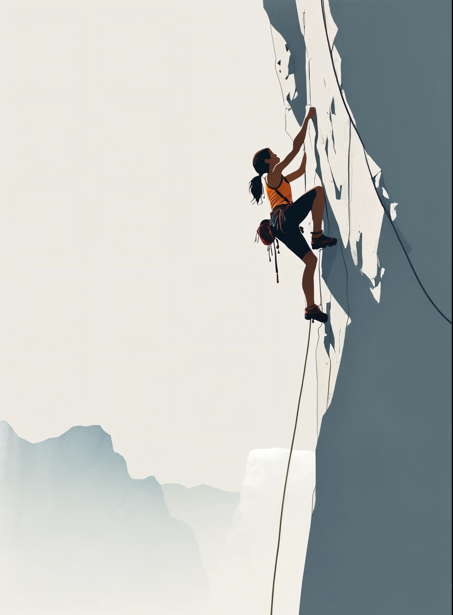 Minimalist Journey, Solitary, Minimalism, illustration , a girl rock climbing.