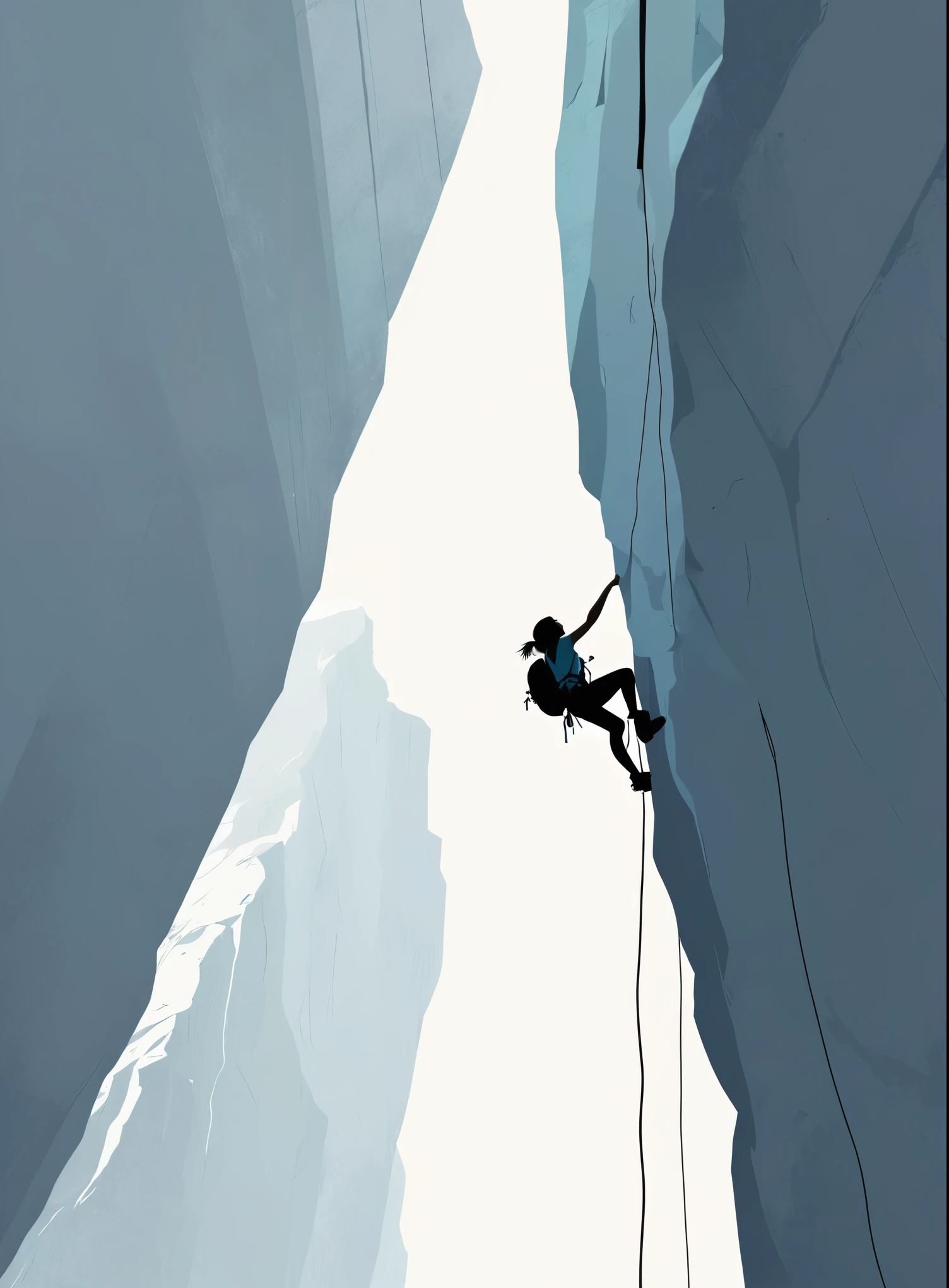 Minimalist Journey, Solitary, Minimalism, illustration , a girl rock climbing.