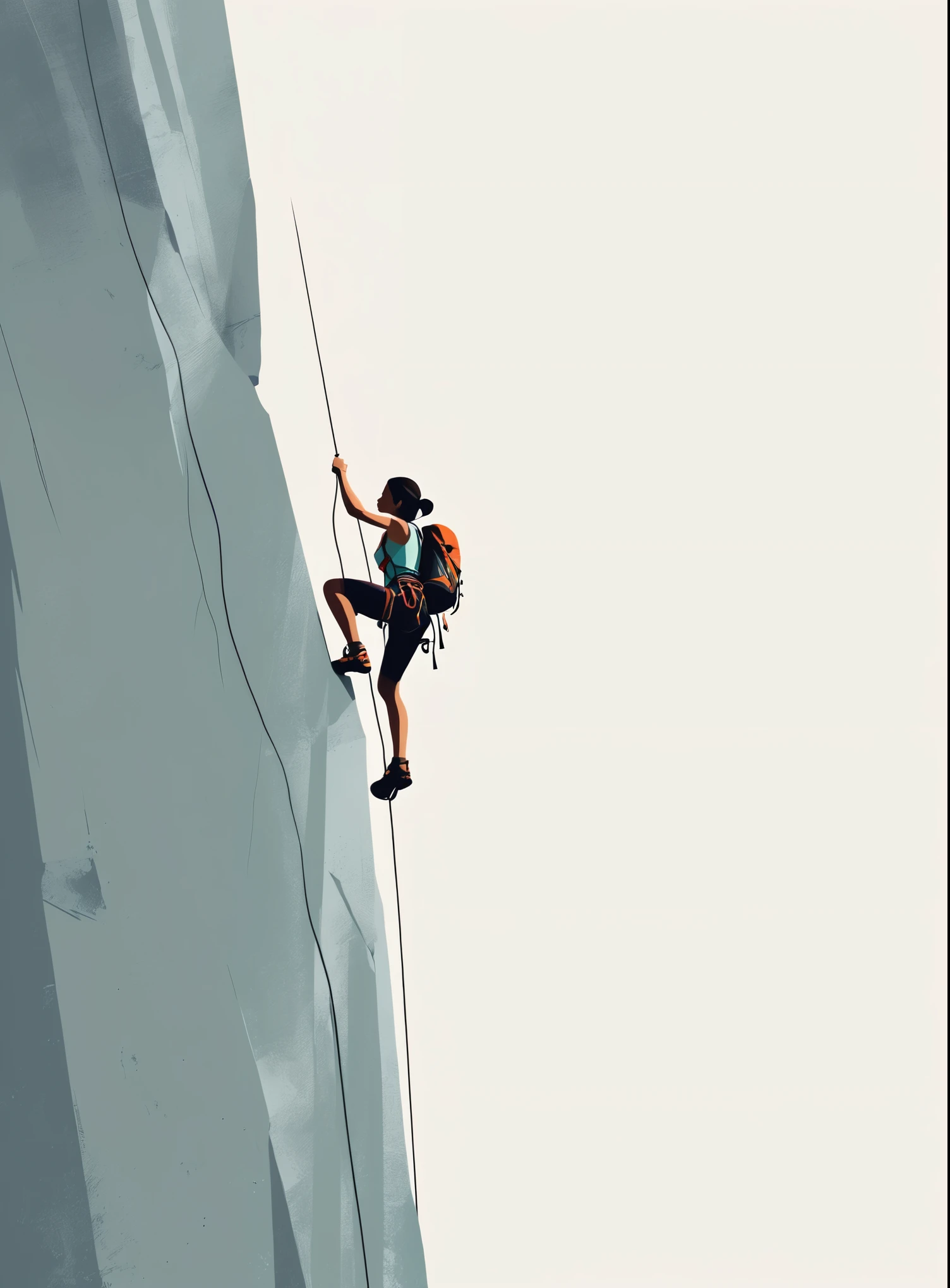 Minimalist Journey, Solitary, Minimalism, illustration , a girl rock climbing.