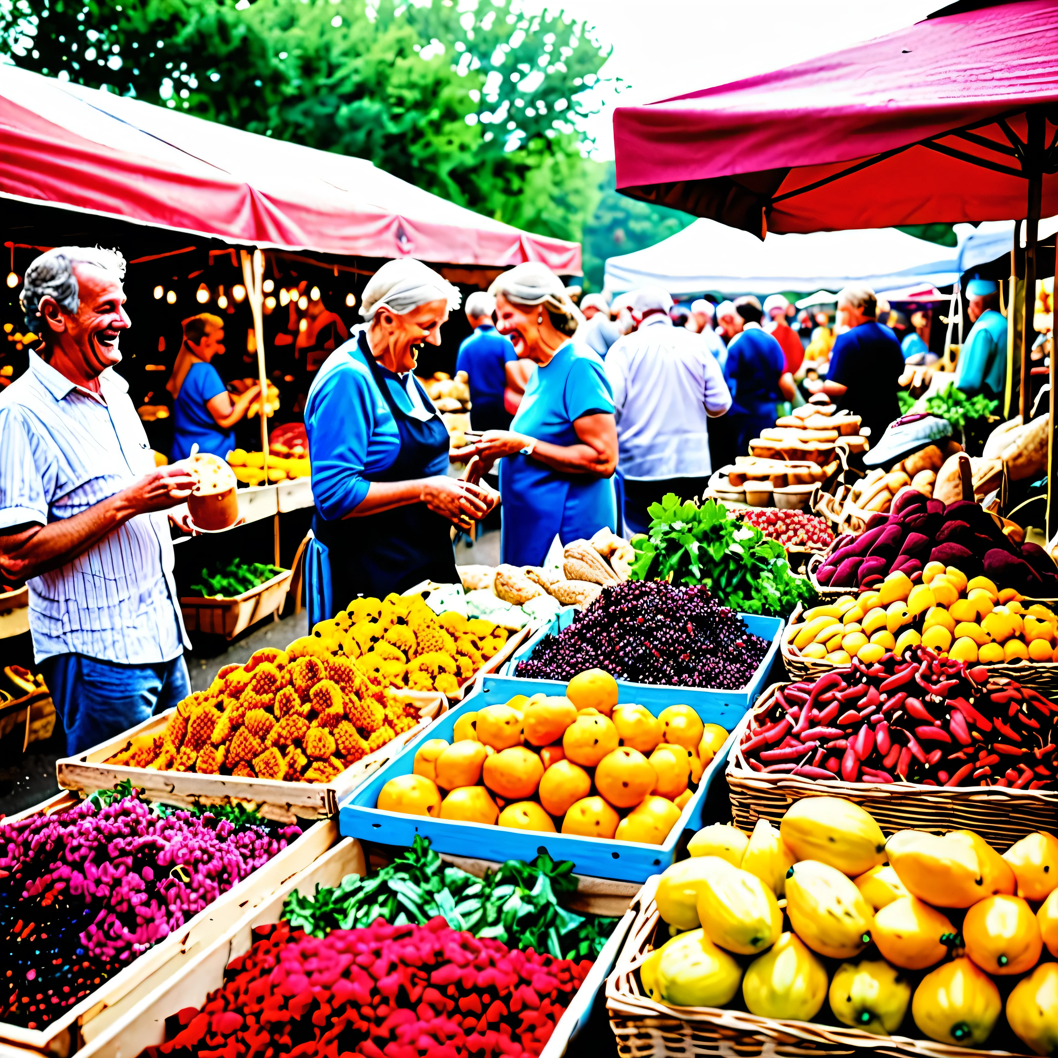 Step into the vibrant hustle and bustle of Willowbrook Countryside Village's lively Local Market, where the air is alive with the scent of fresh produce and the joyful chatter of villagers mingling amidst colorful stalls. From your chosen vantage point amidst the bustling activity of the market square, you capture the dynamic energy of this weekly gathering—a lively tapestry of sights, sounds, and smells that transport you to a bygone era of communal commerce and camaraderie. Villagers of all ages, their faces alight with excitement and anticipation, browse the stalls overflowing with an array of goods, from freshly baked bread and artisan cheeses to handcrafted pottery and woven textiles. Merchants call out their wares in melodic voices, enticing passersby with tantalizing samples and friendly banter. Friends and neighbors pause to exchange gossip and catch up on the latest news, their laughter and animated conversations filling the air with a sense of warmth and conviviality. In the distance, the scent of sizzling street food wafts through the air, mingling with the tantalizing aromas of spices and herbs. As you adjust your camera settings to capture the scene, you're struck by the vibrant tapestry of colors and textures that surrounds you—the vivid hues of ripe fruits and vegetables, the rich tones of hand-dyed fabrics, and the shimmering glint of polished metal. With a click of the shutter button, you immortalize this moment of community spirit and celebration, preserving it for future generations to cherish and enjoy.