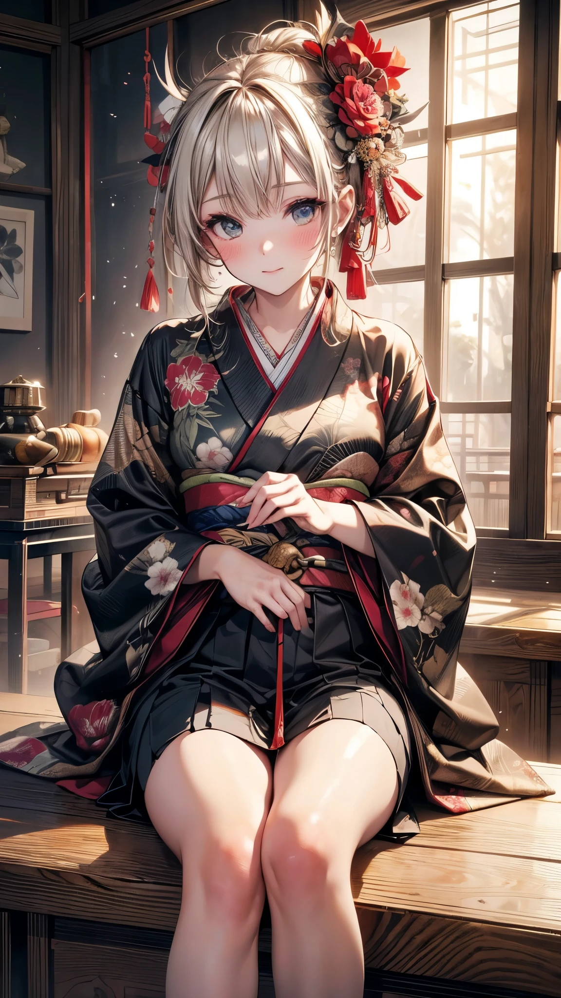 kimono, Heart, (8k, original photo, best quality, masterpiece: 1.2), (Practical: 1.6), (masterpiece), (best quality: 1.0), (Ultra-high resolution: 1.0), detail, 1940s, one, detail beautiful skin, detail room, ,Practical skin