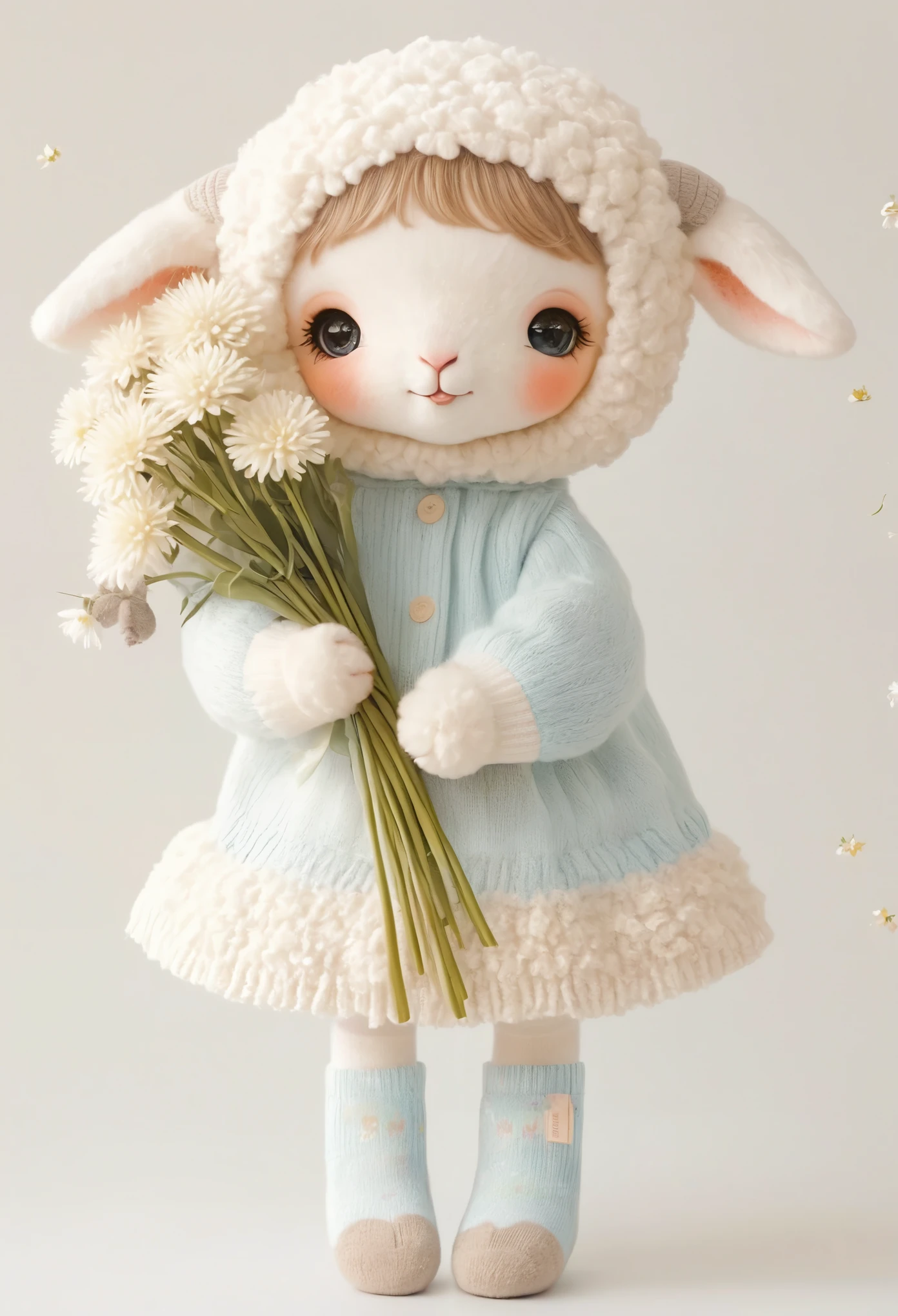 Cute lamb girl，Holding flowers，Soft，sock，shoe，whole body