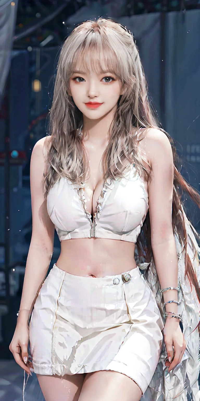 Full body close-up, Create an elegant atmosphere), White skirt, White hair shawl, Elegantly flowing, elegant movements, Smirking expression (Red blush), floating in the air, (1 Girl), Slim body)(Mature female , Large Breasts,Sagging breasts、Cleavage, cleveage、Thick thighs, Wide hips, Curvy beauty, Perfect body,)