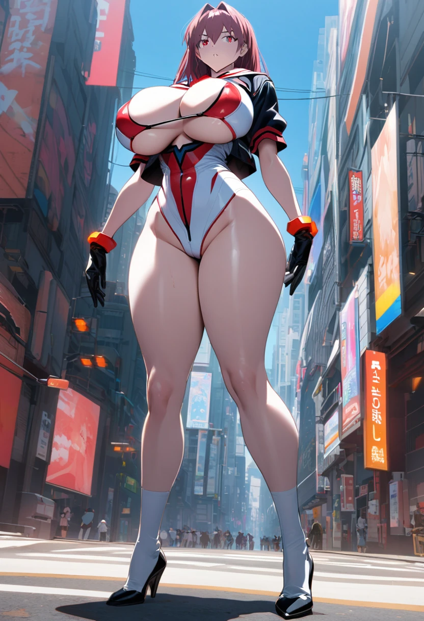 Neon Genesis Evangelion Nagisa Kaoru red eyes sailor suit super big breasts breast enhancement standing alone in the science fiction city full body shot
