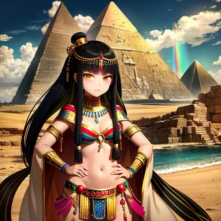 Rainbow,Cleopatra,Egypt,pyramid,Interested々,Dacchuno,Troubled face,I&#39;m curious about the color of her panties,cute,Ai Fukuhara,Purple long hair,Purple clothes,Large breasts,Underwear is flying