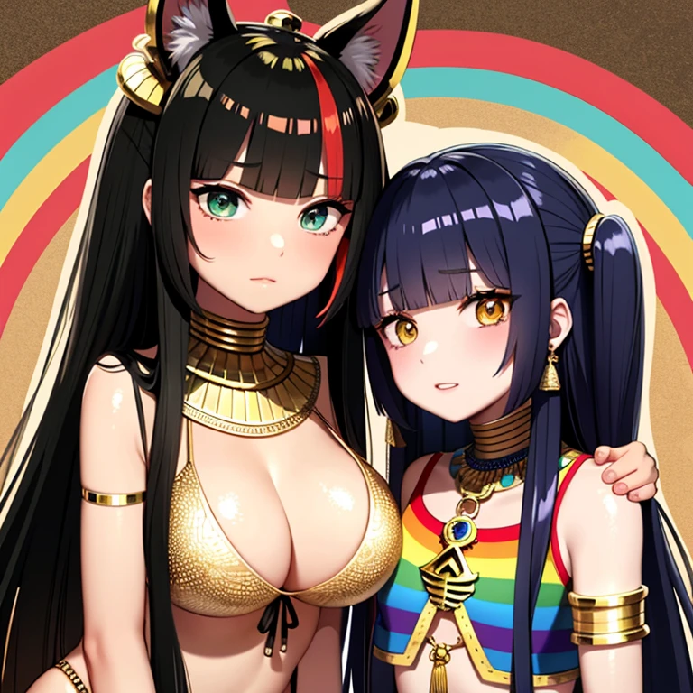 Rainbow,Cleopatra,Egypt,pyramid,Interested々,Dacchuno,Troubled face,I'm curious about the color of her ,cute,Ai Fukuharrple long hair,Purple clothes,Large breasts,Undis flying