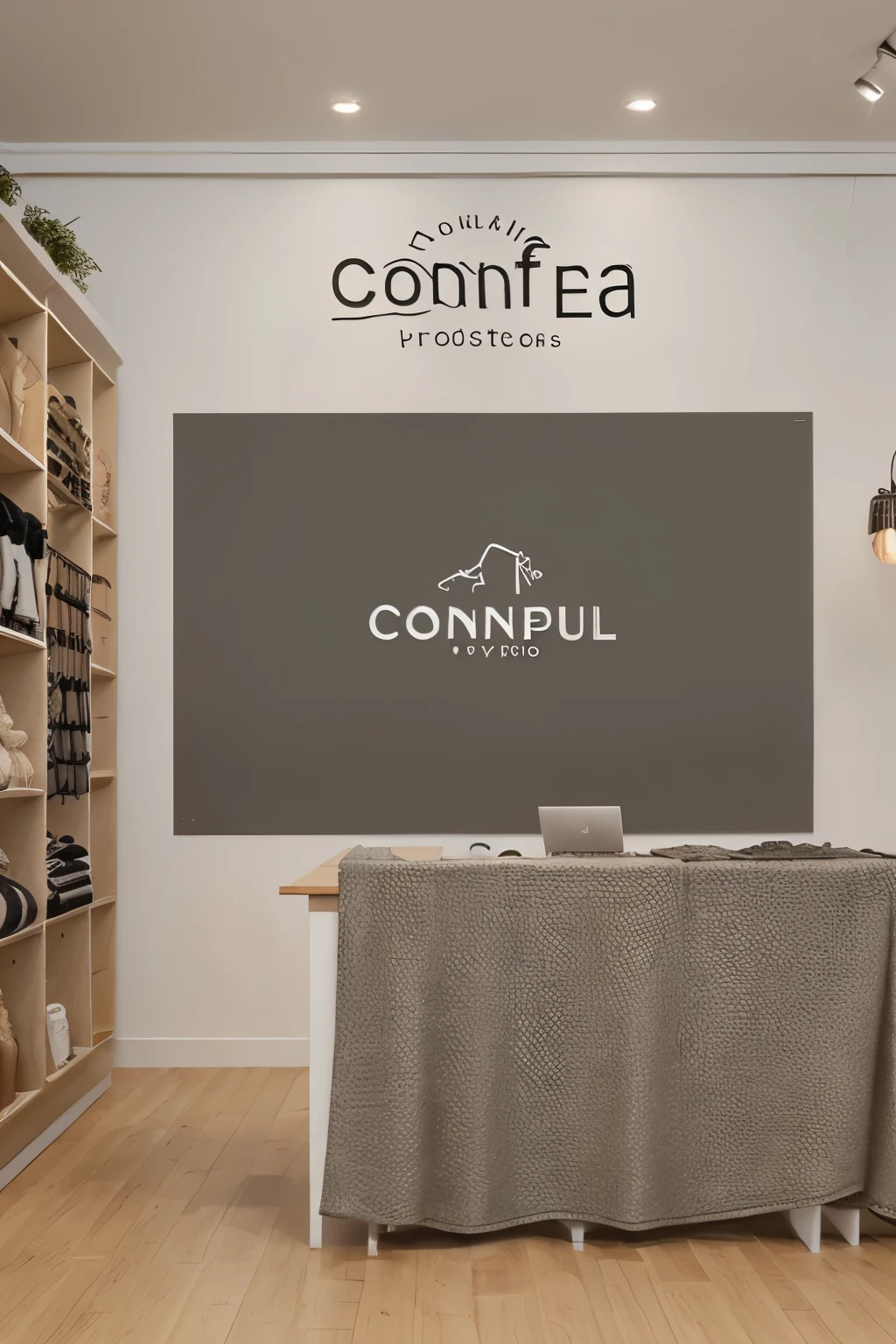 Crea un logo que tenga un fondo de productos de confort, que contenga la palabra "Blua Store" in Spanish language