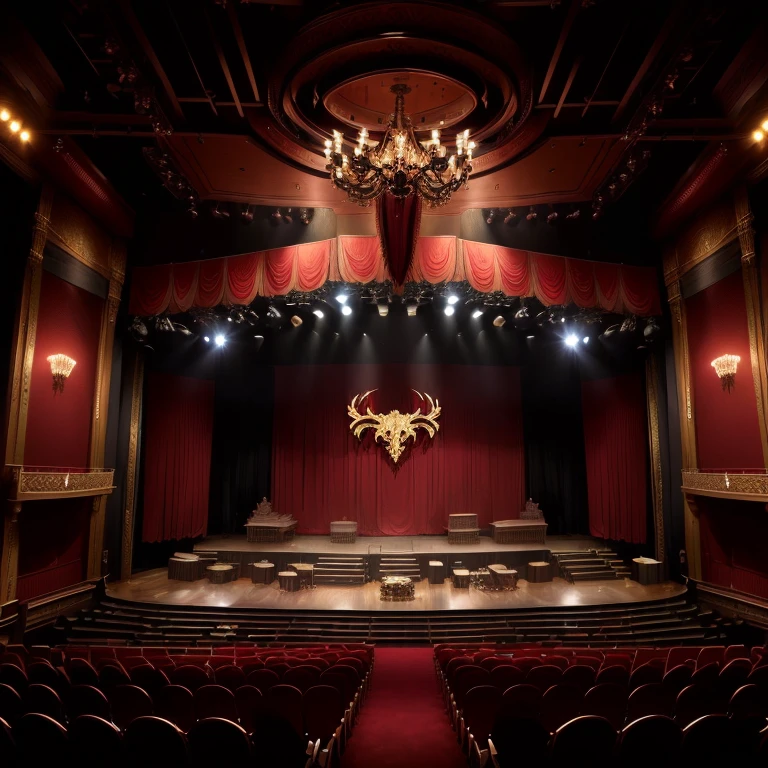 Arafet image of stage with dragon head and chair, Theater stage, 巨大なTheater stageの写真, Theater stage, 大きなTheater stageの写真, Theater stage, Magnificent Theatre, Detailed set design, Full details, footage of a Theater stage, Behind the Scenes, Photos of the Klingon Opera, Horrible environment