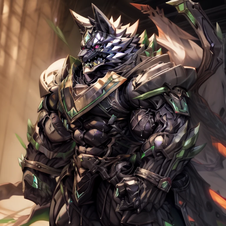 (masterpiece, best quality, detailed:1.2)
(holding 1 sword:1.2),
solo, fantasy RPG (dark village:1.2), ((full body)),
open mouth, (monomasa), black bodysuit, armor, (rubber material:1.2), (big muscle:1.1), (big pecs:1.1), (thick arms:1.1), (sweaty:1.2),
highly detailed, anime style, sharp shadows, shaded, soft lighting, (masterpiece:1.3),(best quality:1.4), (extreme detailed illustration), good anatomy, Wearing full plate armor, Its full plate armor emphasizes the muscles. a knight's mechanical armor, glowing wide and heavy armor, big muscle (pecs, triceps, traps) unusually developed muscular body, body full of huge muscles. showing off muscles, pectorales enormes. Exaggeratedly huge muscles. He wears a black cloak on his back. The cloak is so long that it touches the ground, nj5furry,
The claws are sharp, Sharp teeth, futuristic city, have big wings. He wears a black cloak on his back.
The cloak is so long that it touches the ground,