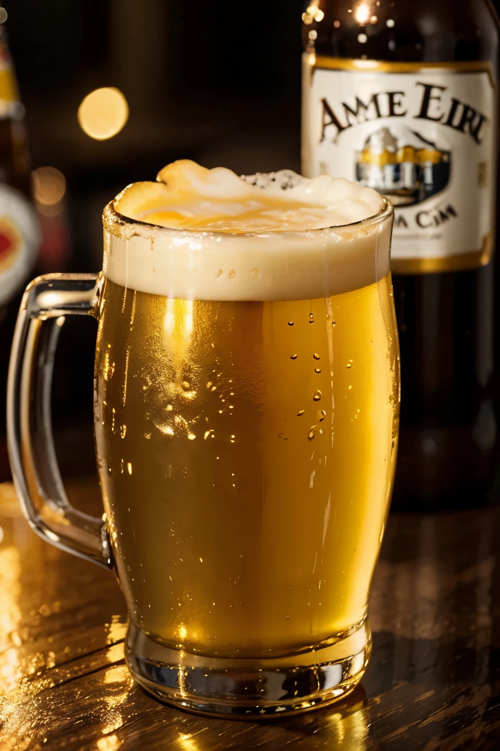A glass of beer with golden foam and an elegant label with the name “American Lager Citra” highlighted. Insert your name below the cup: “American Lager Citra”