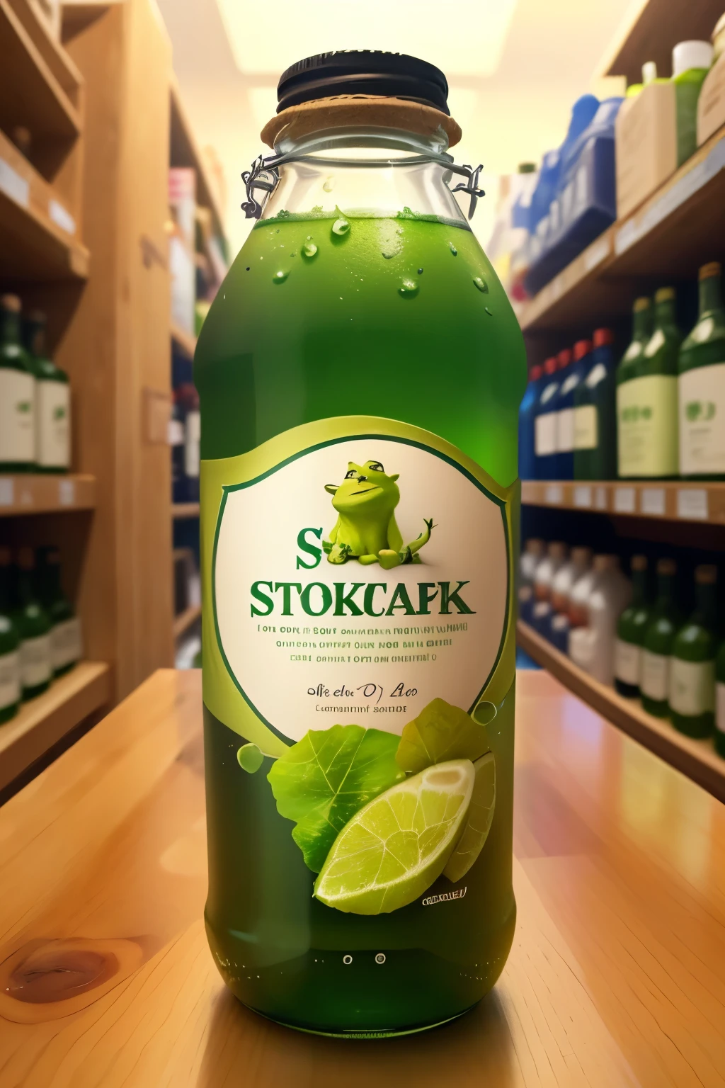 bottle with green liquid and label "shrek tears"
