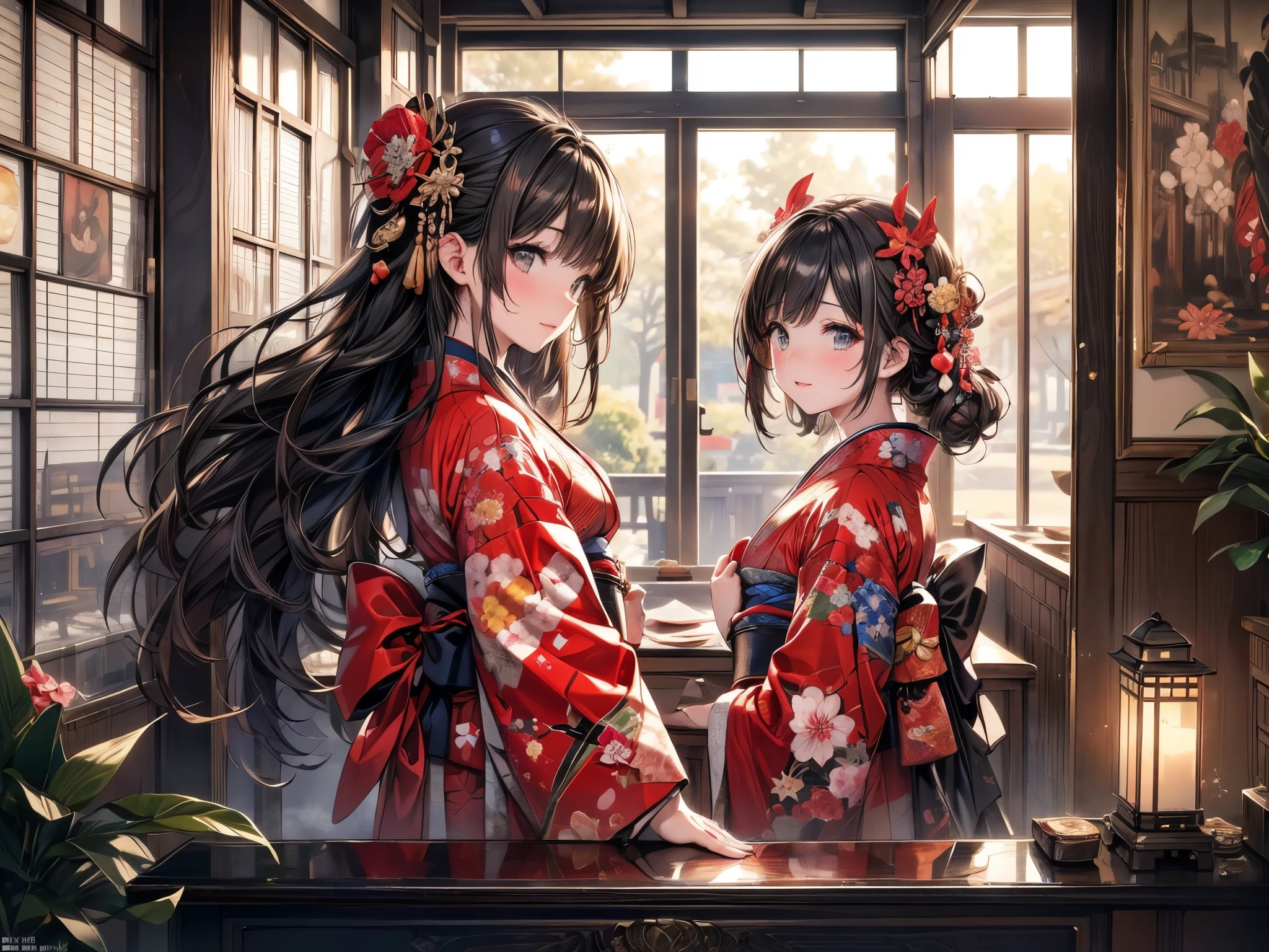 kimono, Heart, (8k, original photo, best quality, masterpiece: 1.2), (Practical: 1.6), (masterpiece), (best quality: 1.0), (Ultra-high resolution: 1.0), detail, 1940s, one, detail beautiful skin, detail room, ,Practical skin
