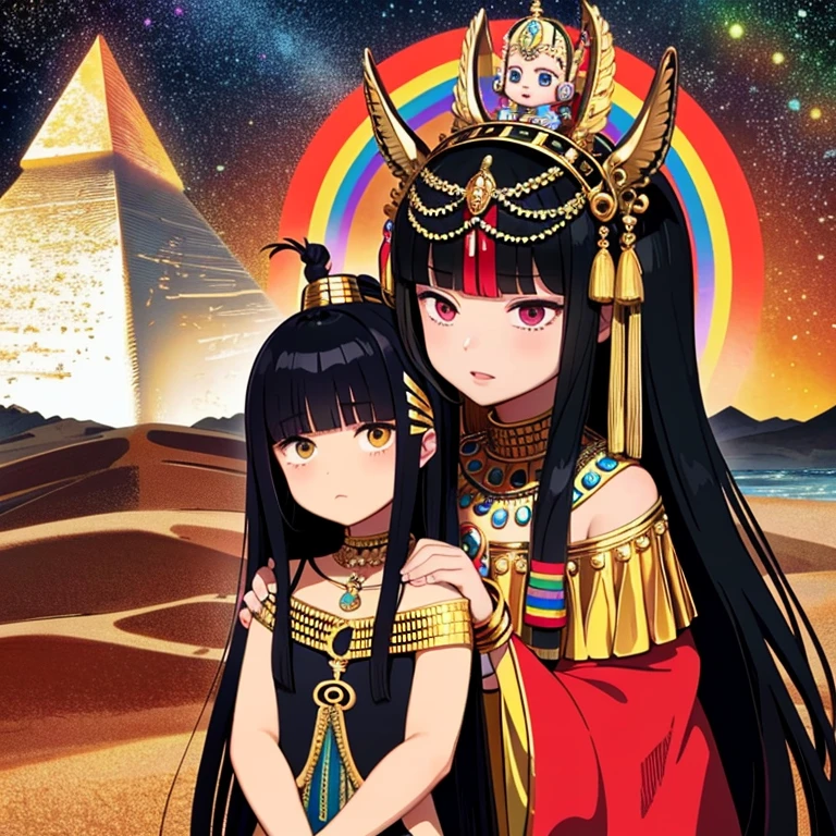 Rainbow,Cleopatra,Egypt,pyramid,Interested々,Dacchuno,Troubled face,I'm curious about the color of her panties,cute,Ai Fukuhara,Purple long hair,Purple clothes,Large breasts,Underwear is flying