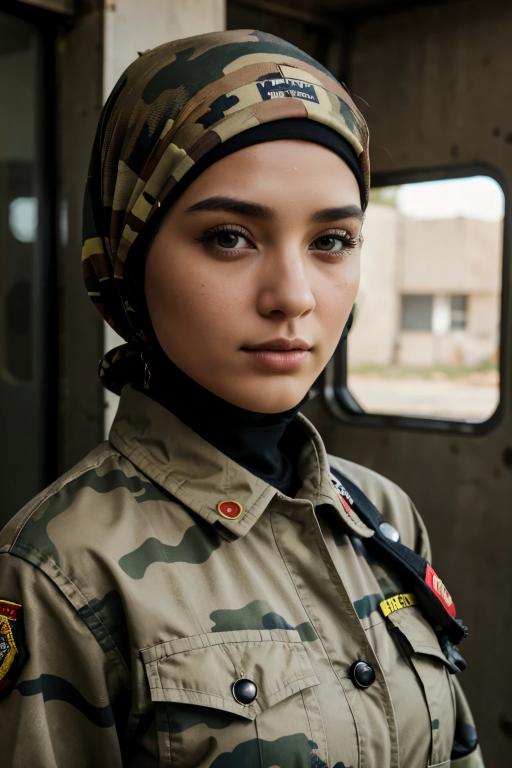 5 girl, marron camo firefighter with hijab