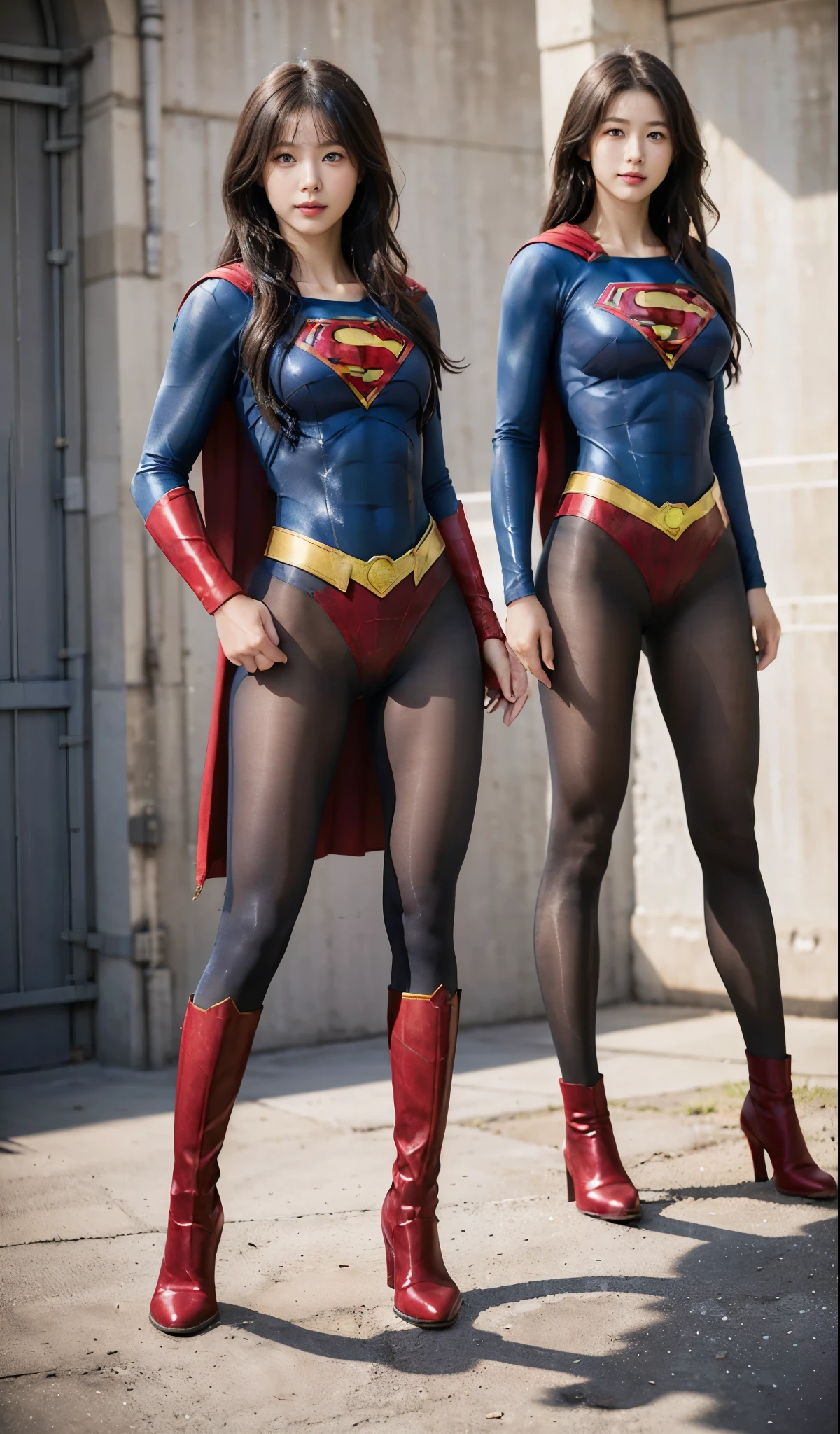 No background、(((Beautiful legs in black tights.)))、(((Legally express the beauty of your smile)))、((((Make the most of your original images)))、(((Supergirl Costume)))、(((Beautiful Hair)))、(((suffering)))、(((Please wear black tights....、Wear red boots)))、((Best image quality、8k))、((highest quality、8k、masterpiece:1.3))、(((Preserve background )))、Sharp focus:1.2、Beautiful woman with perfect figure:1.4、Slim Abs:1.2、Wet body:1.5、Highly detailed face and skin texture、8k