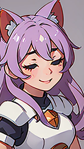 highest quality、masterpiece、Ultra-high resolution、(Realistic:1.4)、Crisp and beautiful image quality、alone、girl、Forehead gem、Machinery Armor、cat ears girl、Third Eye、smile、close your eyes