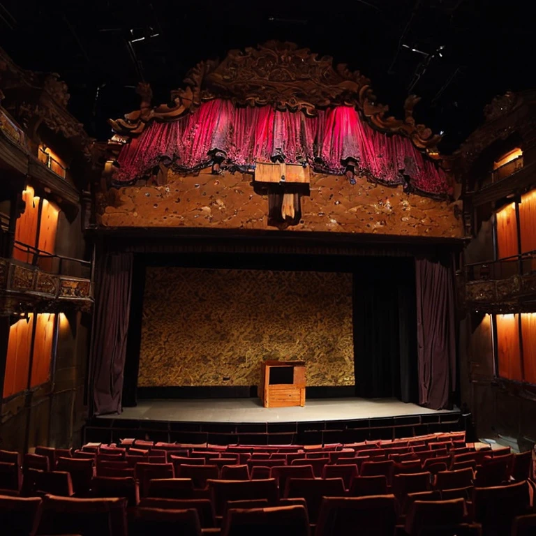 Japan、Images of old show stages, 不気味なTheater stage, こじんまりとしたTheater stageの写真, Theater stage, 場末Theater stageの写真, Theater stage, Cheap theater, Detailed set design, Full details, footage of a Theater stage, Behind the Scenes, Horrible environment