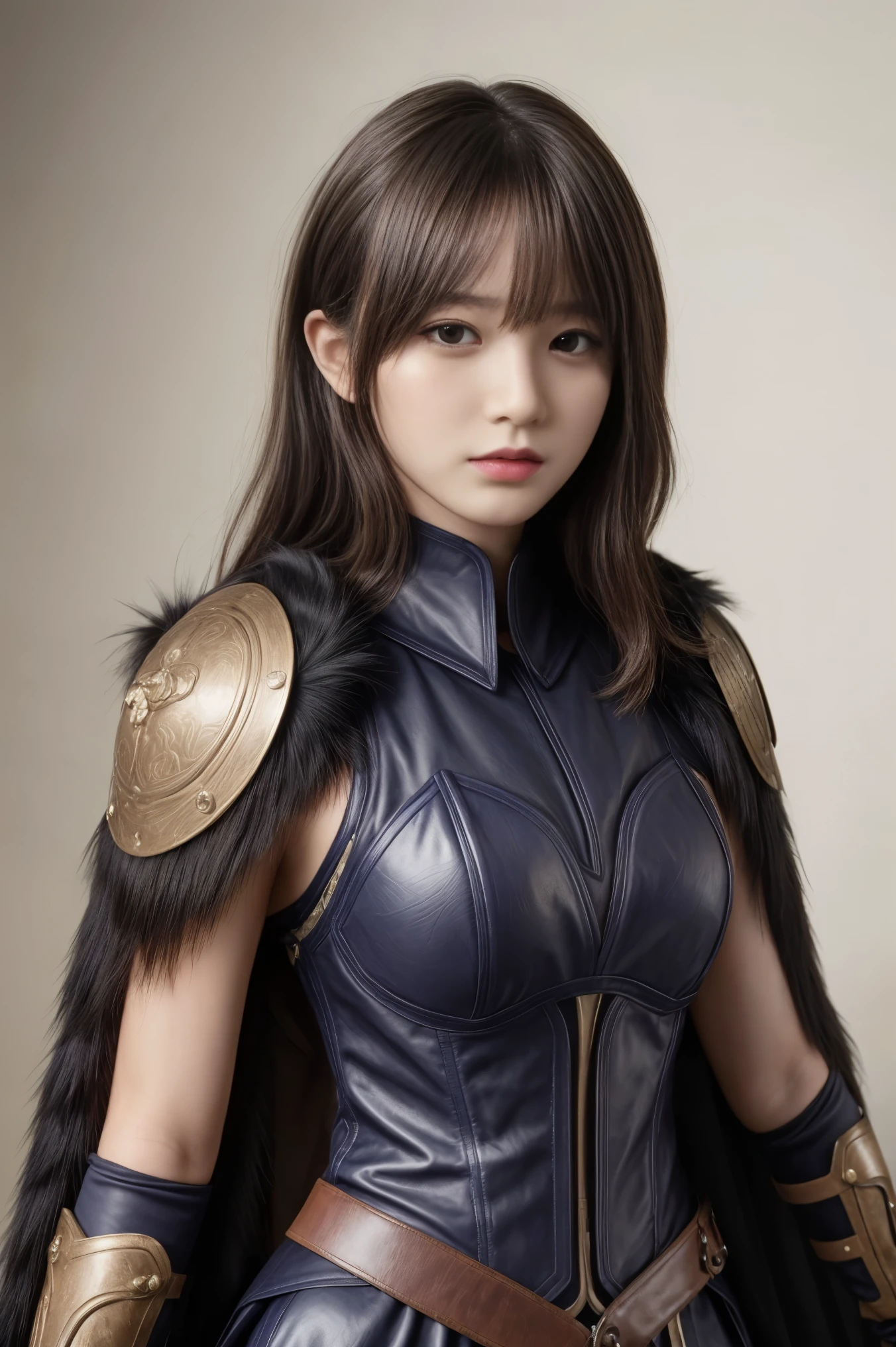 Upper Body, Realistic, High resolution, masterpiece, Perfect lighting, bloom, Adult, View your viewers, (Rosalyn Nobody SD15, Dark Skin, Africa), (Detailed face, Fine grain), short hair, Medium chest, (Leather with attention to detail, shoulder armor, Gauntlet, masterpieceの胸当て, Fur trim, Cape, sword:1.1), (Warrior:1.2), (Cowboy Shot),
(RSE Emma:1.1),
delicate, shoulder armor, Cape, armor