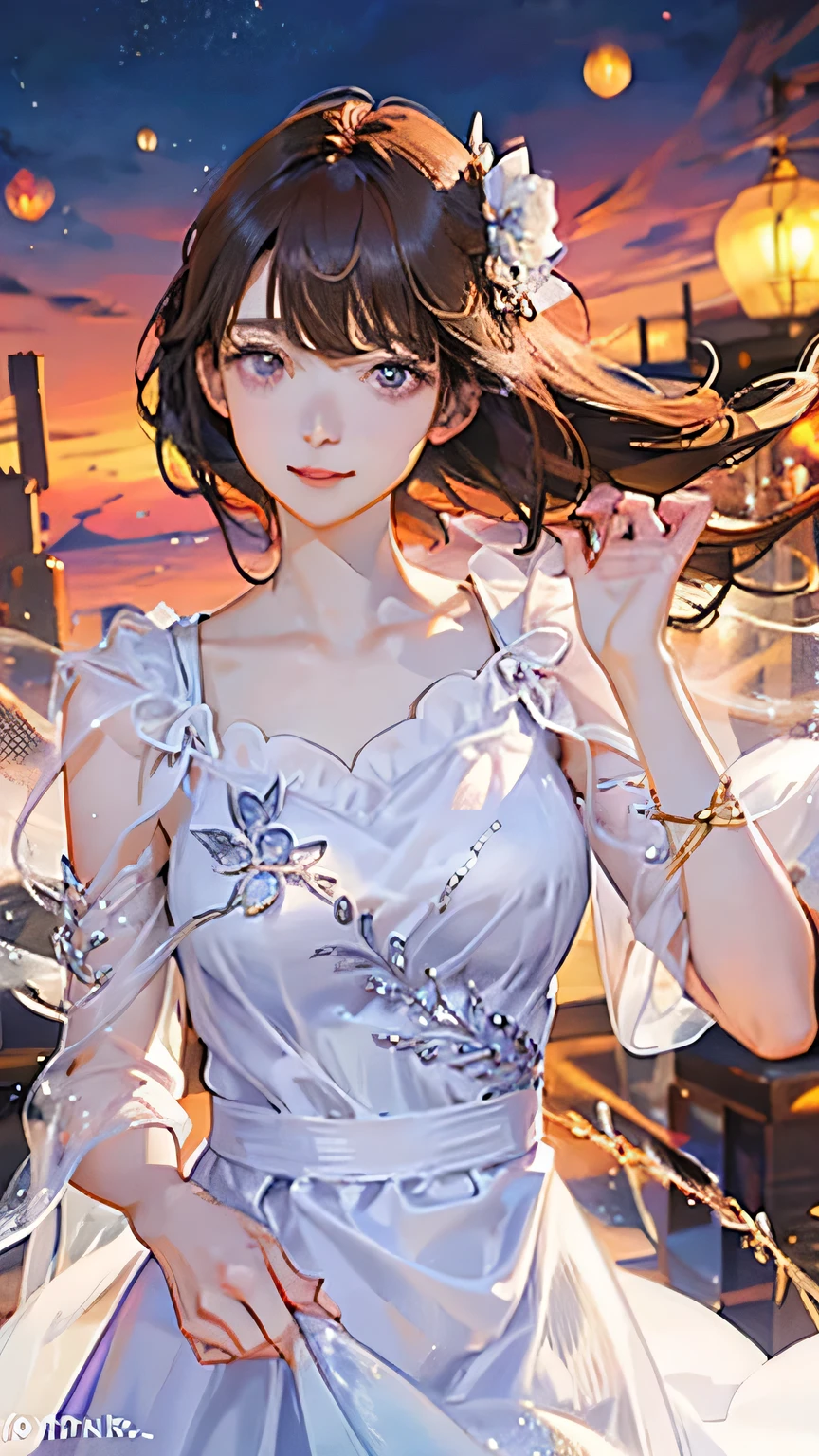 (highest quality, High resolution), Glowing Eyes, Delicate facial features, Vibrant colors, Dreamy atmosphere, Fantasy Theme, Floral Background, Graceful Movement, Detailed clothing, loose fitting dress, Elegant fashion, Magic lighting, Mysterious Aura, Heavenly Beauty, Magic thread, Whimsical elements,