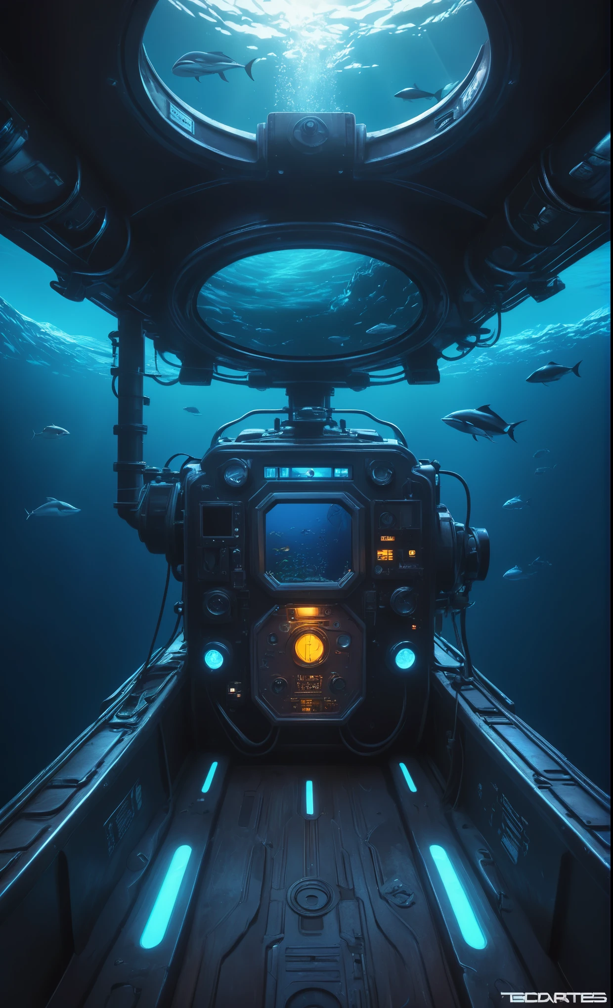 Nazare Subnautica vol.2 - New Nazare, by Luis Duarte, Nanopunk, blue shading, Nazare style, Element Water, Mythpunk, Graphic Interface, Space Art, Sci-Fic Art, Dark Influence, NijiExpress 3D v3, Kinetic Art, Datanoshing, Oilpainting, Ink v3, Splash style, Abstract Art, Abstract Tech, Cyber Tech Elements, Futuristic, Epic style, Illustrated v3, Deco Influence, AirBrush style, drawing
