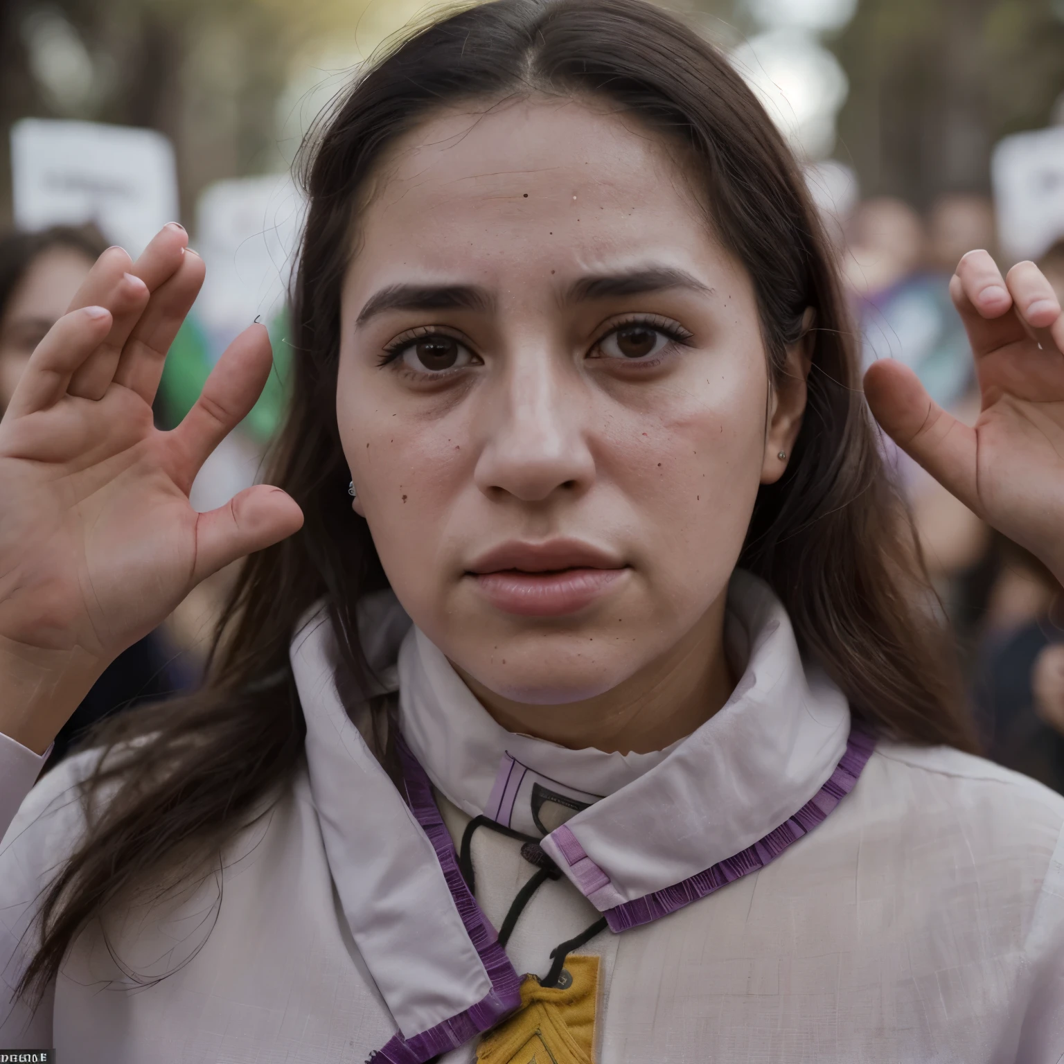 Joven Mujer al frente de un grupo de mujeres que imparten el empoderamiento femenino en la lucha contra la violencia de genero, inequality and patriarchy present the image in ultra-detailed, hyper-realistic photography captured by a professional camera