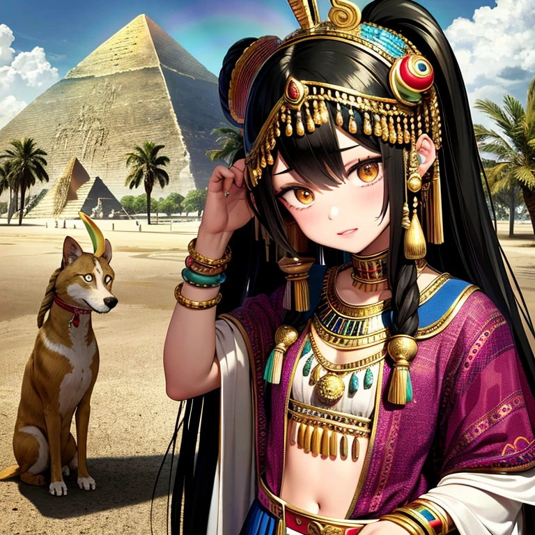 Rainbow,Cleopatra,Egypt,pyramid,Interested々,Dacchuno,Troubled face,I'm curious about the color of her panties,cute,Ai Fukuhara,Purple long hair,Purple clothes,Large breasts,Underwear is flying