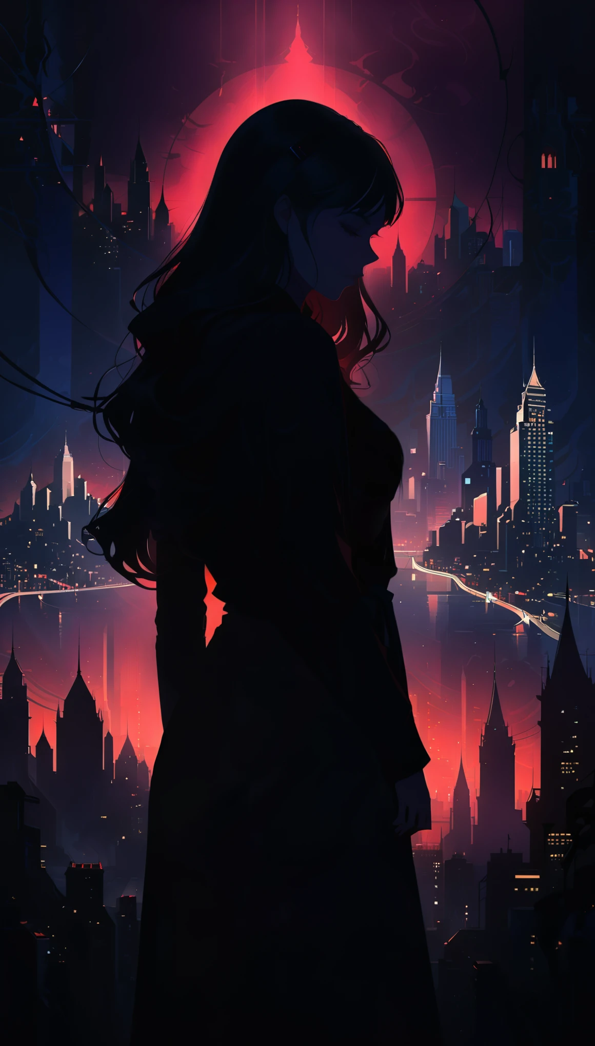 (artist by Jack Hughes:1.4),1girl,(wavy very long hair:1.3),(bright cityscape pattern on clothes:2.1),wide hood,hoodie,(headphones:1.2),silhouette,
(skyline:1.2),(cityscape:1.4),(a big iron tower:1.3),Standing at the top of the tower,lavenderblush theme,(darkness:1.3),(silhouette:1.5),(Background with rich lines:1.5),(abstract background:1.6),detail glow red eyes,(looking the view:1.1),(Dark atmosphere,shadow,Silhouette,Minimalist style,dark,Very strong darkness:3.0),(dynamic_angle:1.2),(stylish_pose:1.6),glowneon,(dutch angle:1.2),
glowing,neon,(diffracted lightfog:1.8),hug your chest with one hand,volumetric,detailed,texture,(shadow:1.5),(bajifashien is loose and stylish:1.3),dynamic angle,rainbow hair,detailed cute anime face,((loli)),flower,cry,water,corrugated,flowers tire,broken glass,(broken screen),atlantis,transparent glass,curvy poseing,