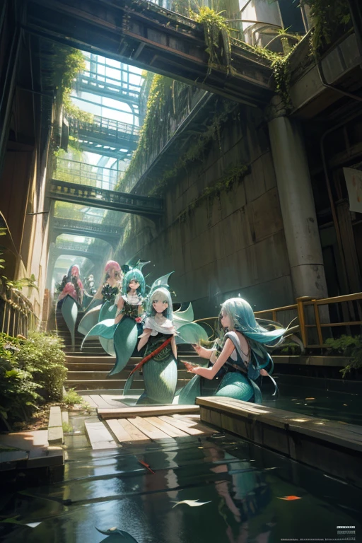 a group of mermaids swimming in a tunnel, inspired by Yanagawa Nobusada, deviantart contest winner, conceptual art, parody, [ [ hyperrealistic ] ], canals, fujifilm”