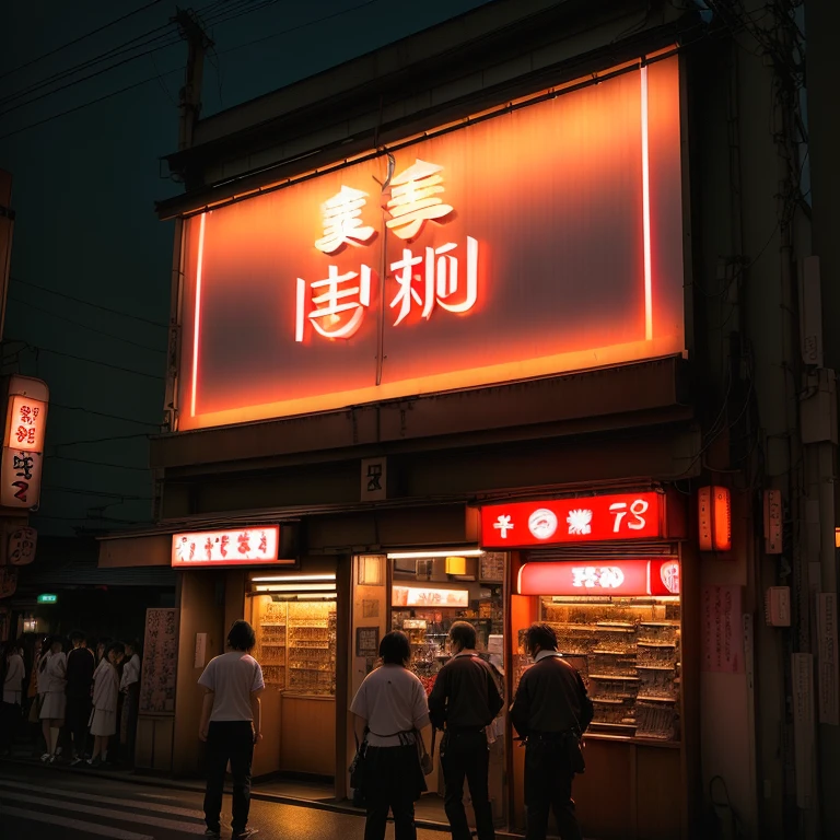 夜の街にひっそりとある日本のアダルトshopの明るく照らされた看板, japanese neon signs, Shady Night Realism, Some have neon signs, Intense neon lights, Harsh neon lighting, at night, neon tokyo, inspired by Shunbaisai Hokuei, A photo of a Japanese downtown area in the 1980s, Akihabara Cafe in Japan, 「Adult Toys」shop,