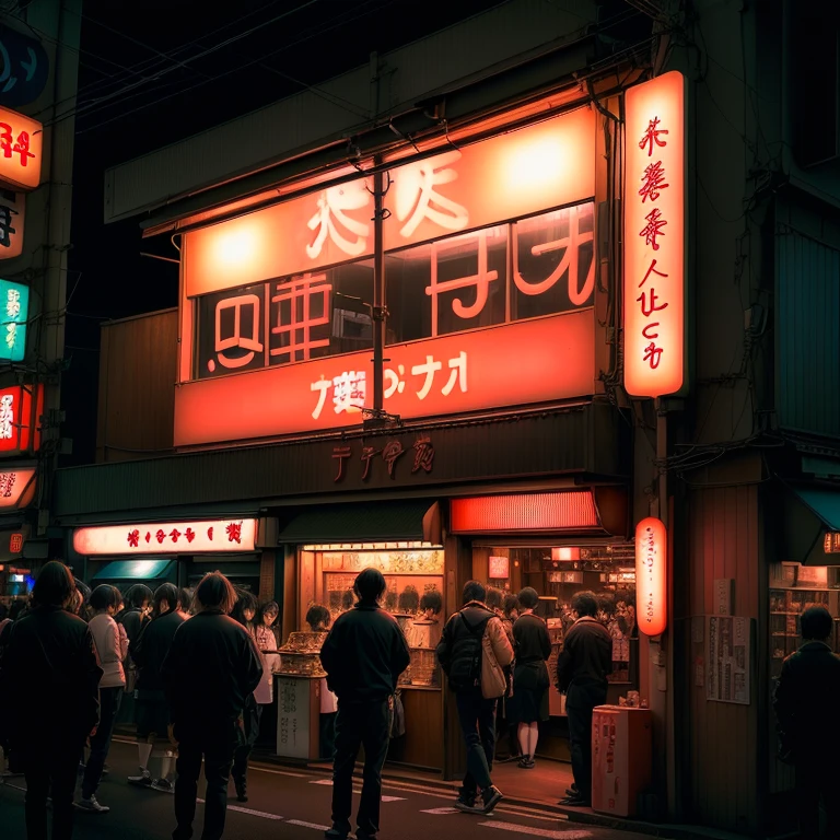夜の街にひっそりとある日本のアダルトshopの明るく照らされた看板, japanese neon signs, Shady Night Realism, Some have neon signs, Intense neon lights, Harsh neon lighting, at night, neon tokyo, inspired by Shunbaisai Hokuei, A photo of a Japanese downtown area in the 1980s, Akihabara Cafe in Japan, 「Adult Toys」shop,
