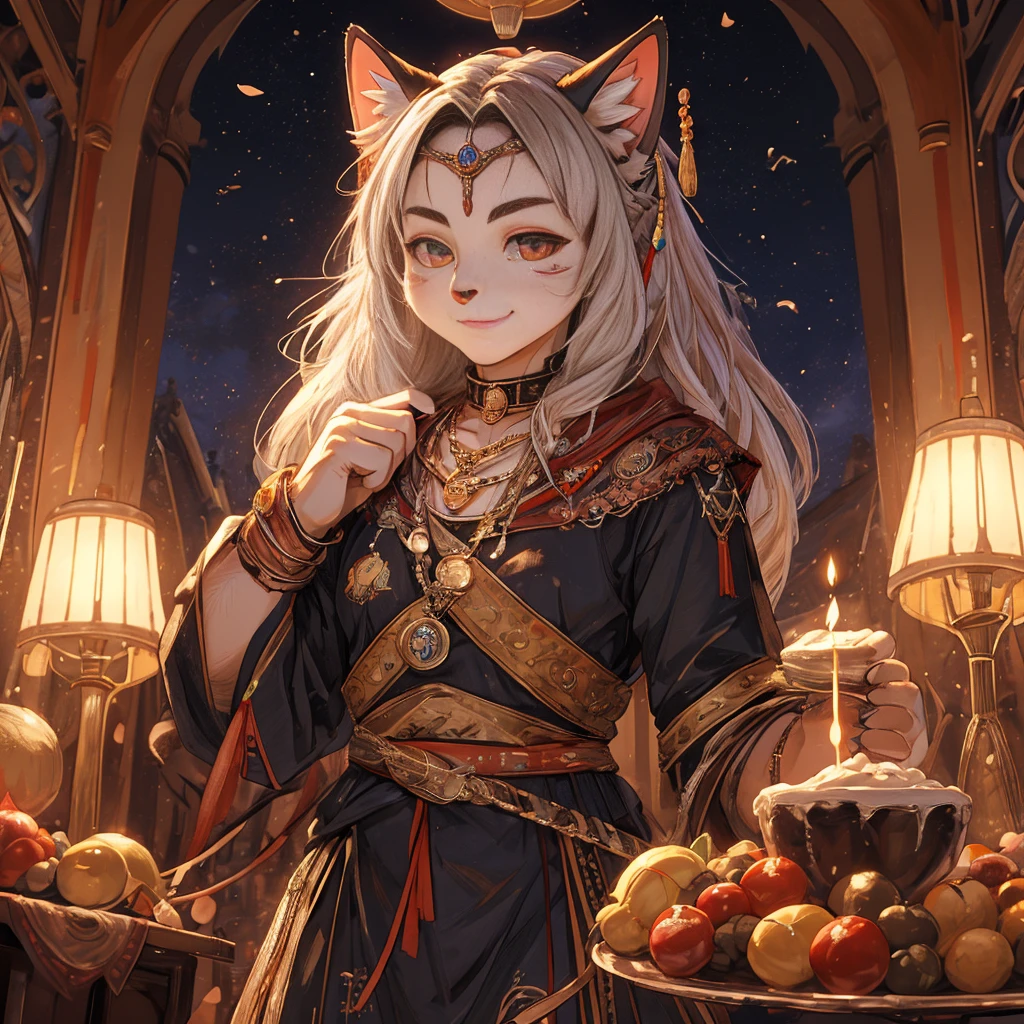Cat Beastman、(サードアイのgirl)、highest quality、masterpiece、Ultra-high resolution、(Realistic:1.4)、Crisp and beautiful image quality、alone、girl、Forehead gem、Machinery Armor、cat ears girl、Third Eye、smile、close your eyes