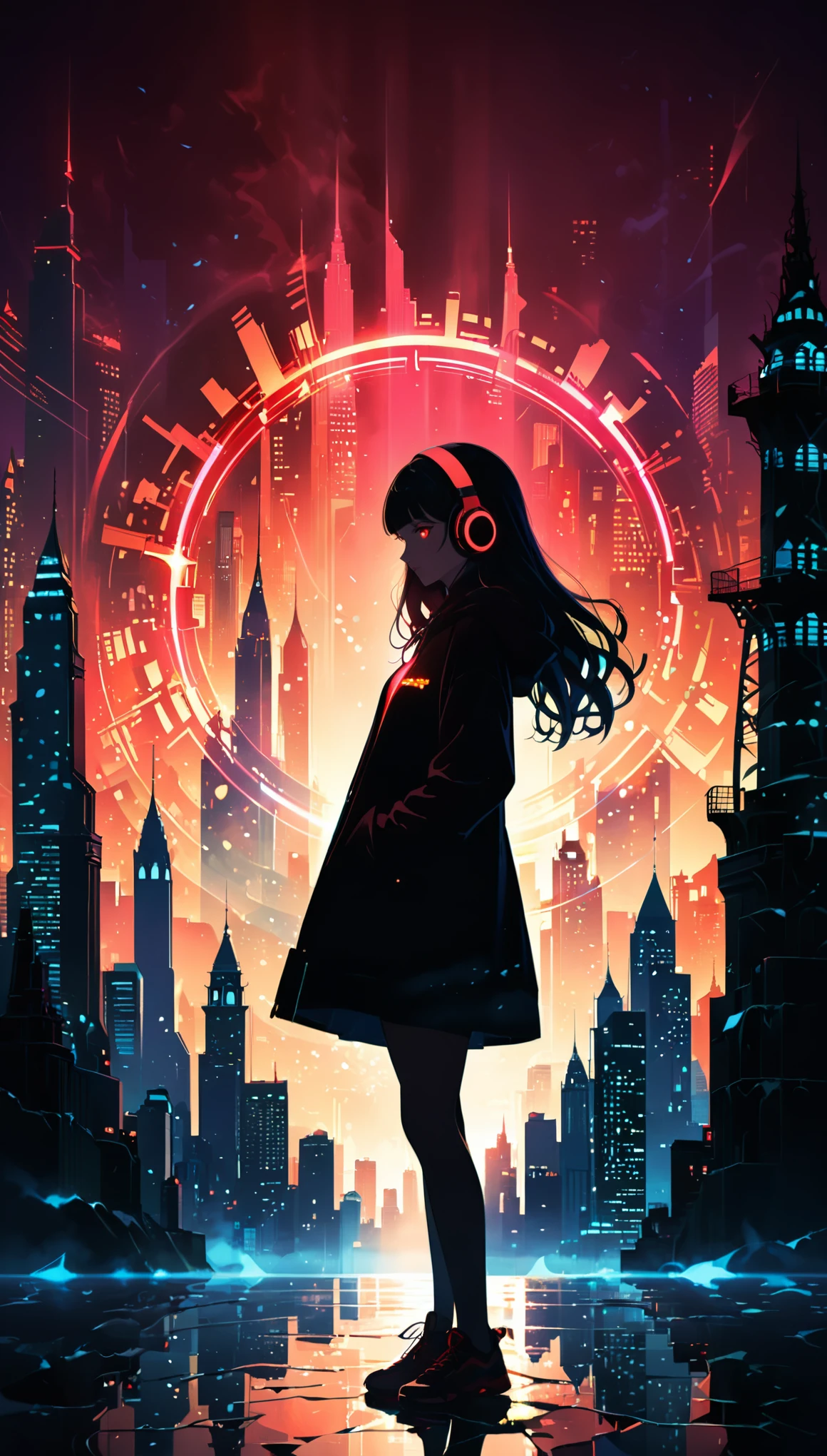 (artist by Jack Hughes:1.4),1girl,(wavy very long hair:1.3),(bright cityscape pattern on clothes:2.1),wide hood,hoodie,(headphones:1.2),silhoue1tte,
(skyline:1.2),(cityscape:1.4),(a big iron tower:1.3),Standing at the top of the tower,lavenderblush theme,(darkness:1.3),(silhouette:1.5),(Background with rich lines:1.5),(abstract background:1.6),(detail glowing red eyes:1.8),(looking the view:1.1),(Dark atmosphere,shadow,Silhouette,Minimalist style,dark,Very strong darkness:1.5),(dynamic_angle:1.2),(stylish_pose:1.6),glowneon,(dutch angle:1.2),
glowing,neon,(diffracted lightfog:1.8),hug your chest with one hand,volumetric,detailed,texture,(shadow:1.5),(bajifashien is loose and stylish:1.3),dynamic angle,rainbow hair,detailed cute anime face,((loli)),flower,cry,water,corrugated,flowers tire,broken glass,(broken screen),atlantis,transparent glass,curvy poseing,