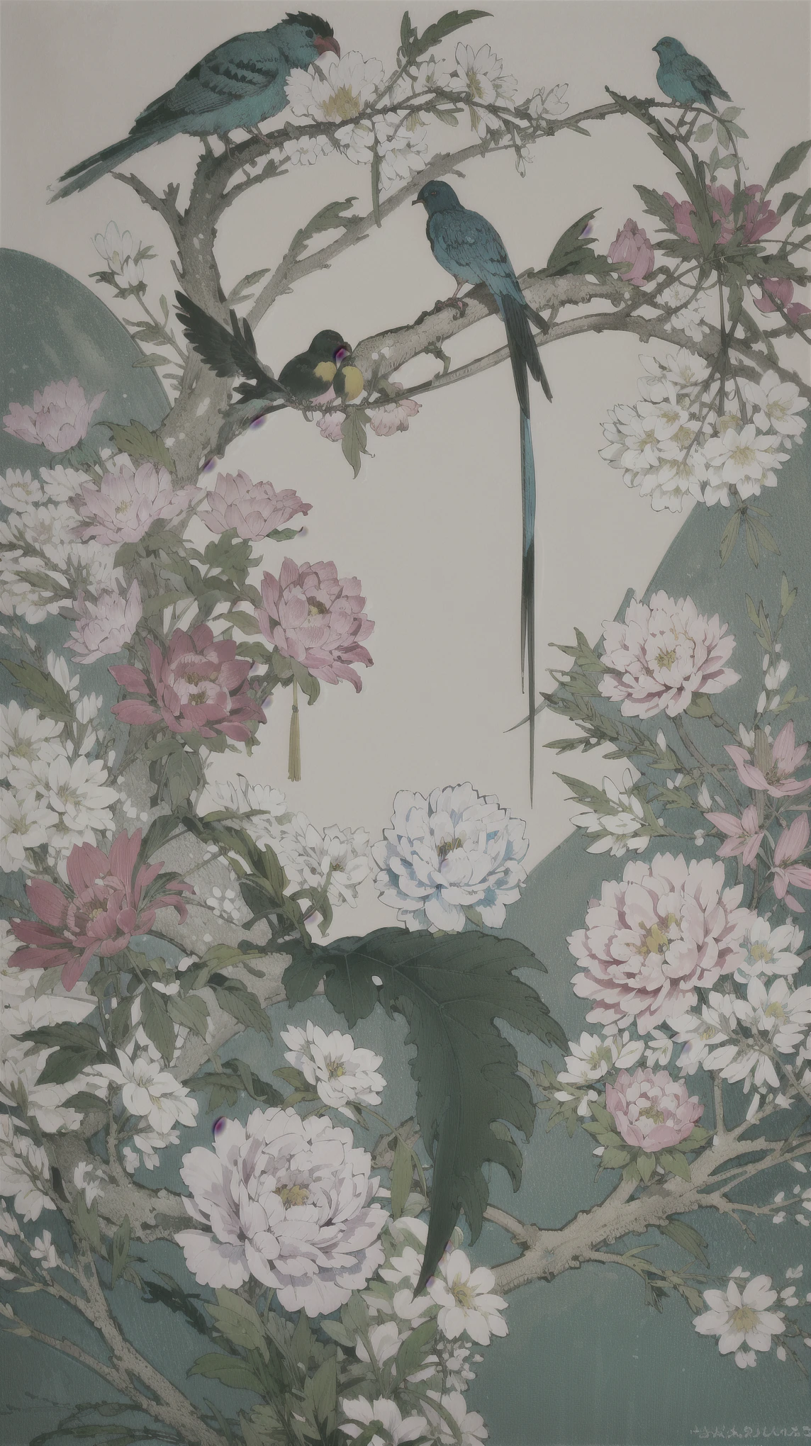 Gombi:1.3,bird,China,flower,wood,Grass,Wind,8k wallpaper:1,hatred，