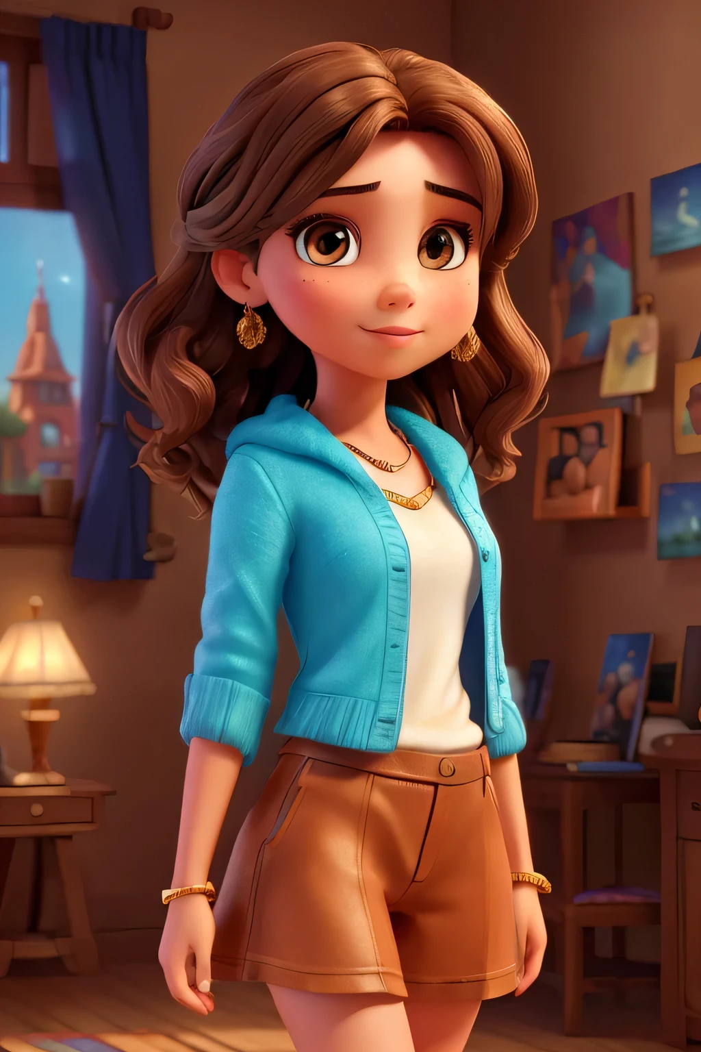 (best quality,4k,8k,highres,masterpiece:1.2),ultra-detailed,realistic:1.37,portraits,vivid colors,studio lighting,physically-based rendering,brown hair,brown eyes,beautiful detailed eyes,beautiful detailed lips,wearing orange and blue clothes,gorgeous woman,jewelry,shiny accessories,natural beauty,confident pose,professional photography,rich textures,artistic ambiance,colorful background,soft lighting