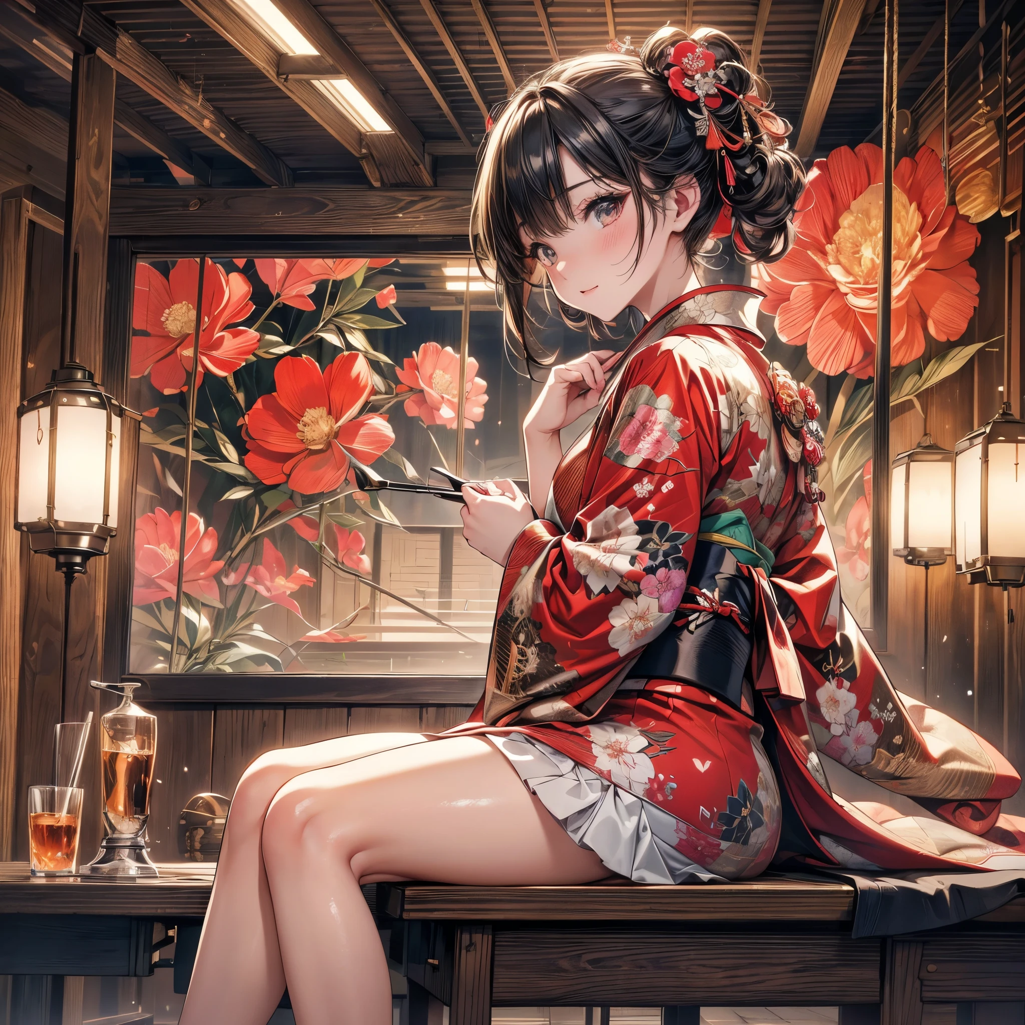 kimono, Heart, (8k, original photo, best quality, masterpiece: 1.2), (Practical: 1.6), (masterpiece), (best quality: 1.0), (Ultra-high resolution: 1.0), detail, 1940s, one, detail beautiful skin, detail room, ,Practical skin