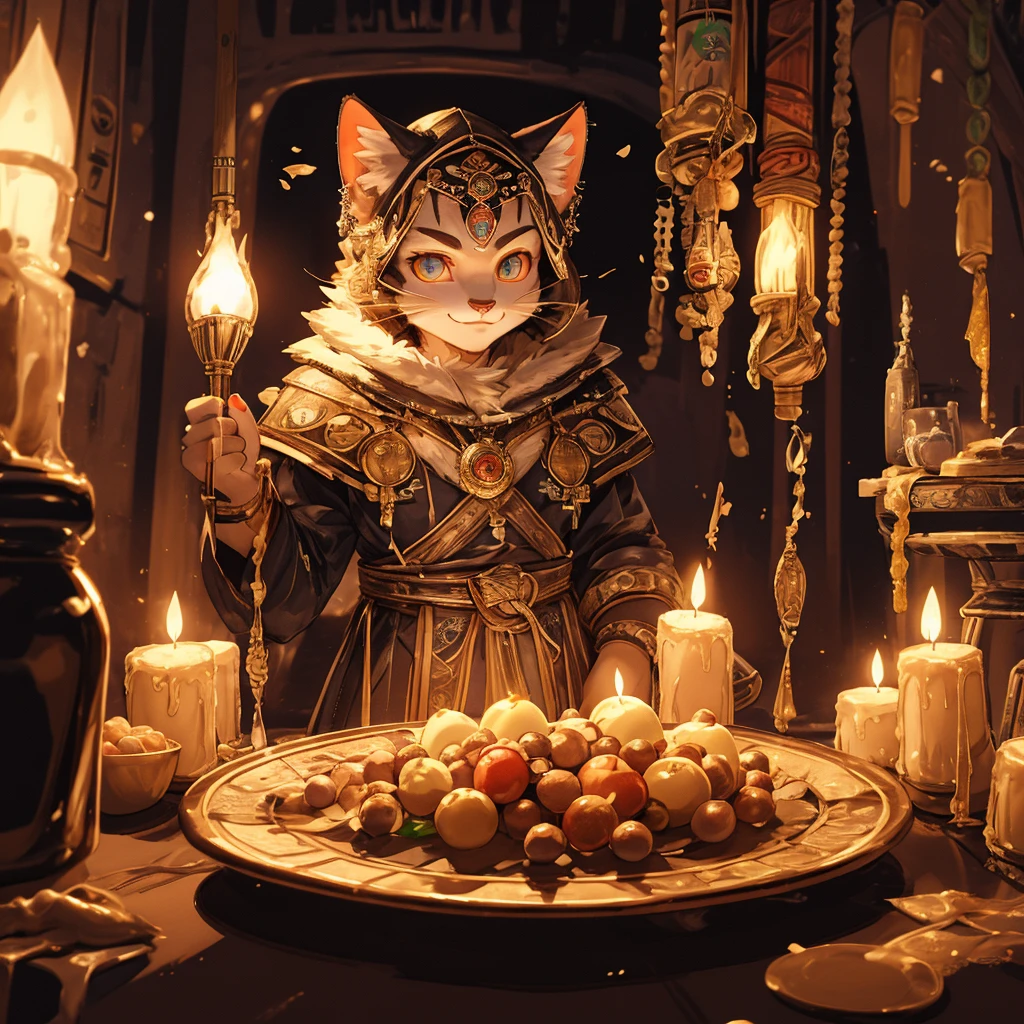 Cat Beastman、（サードアイのgirl）、highest quality、masterpiece、Ultra-high resolution、(Realistic:1.4)、Crisp and beautiful image quality、alone、girl、Forehead gem、Machinery Armor、cat ears girl、Third Eye、A fearless smile