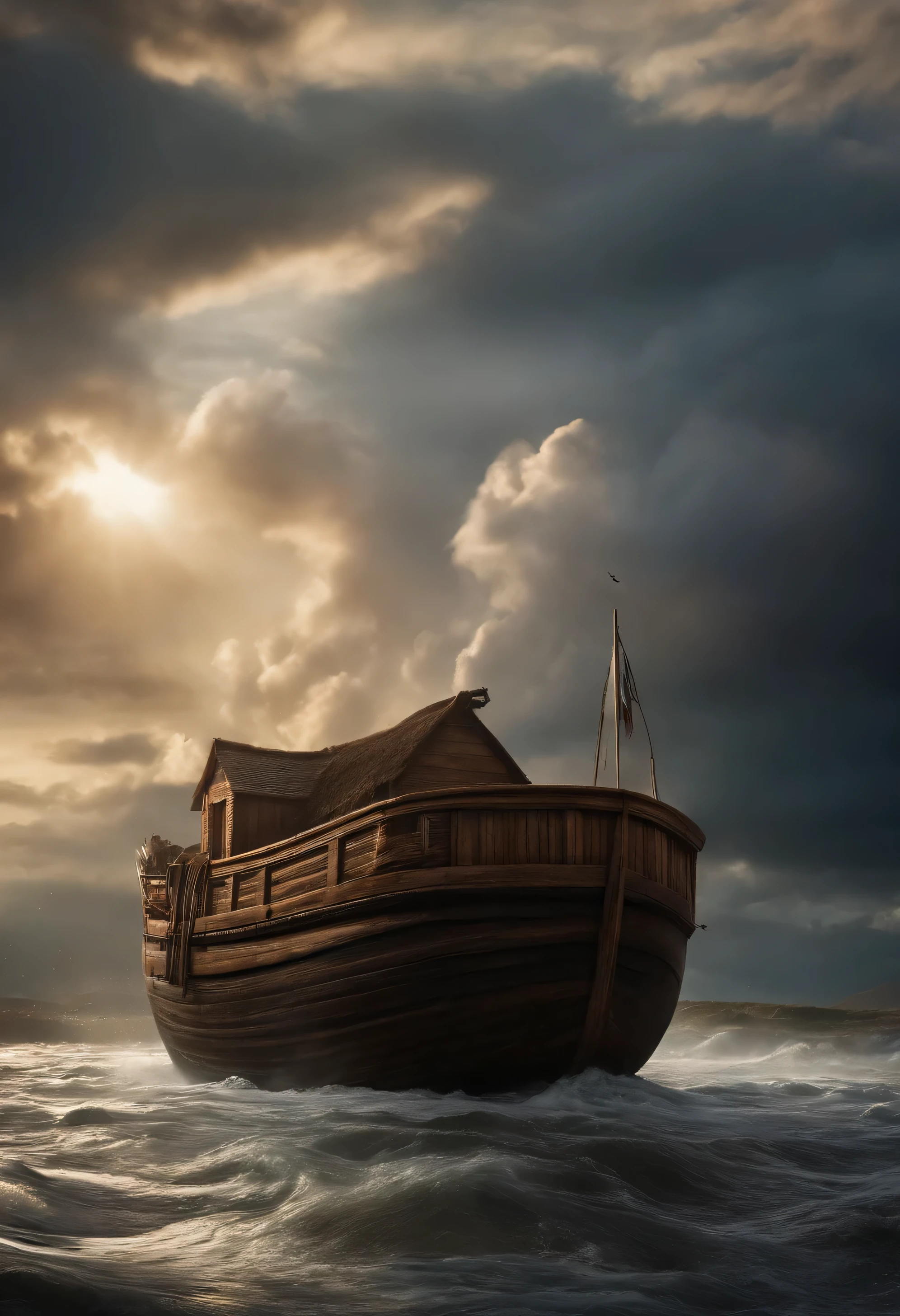 noah&#39;s ark、flood、The land is swallowed by the sea、family