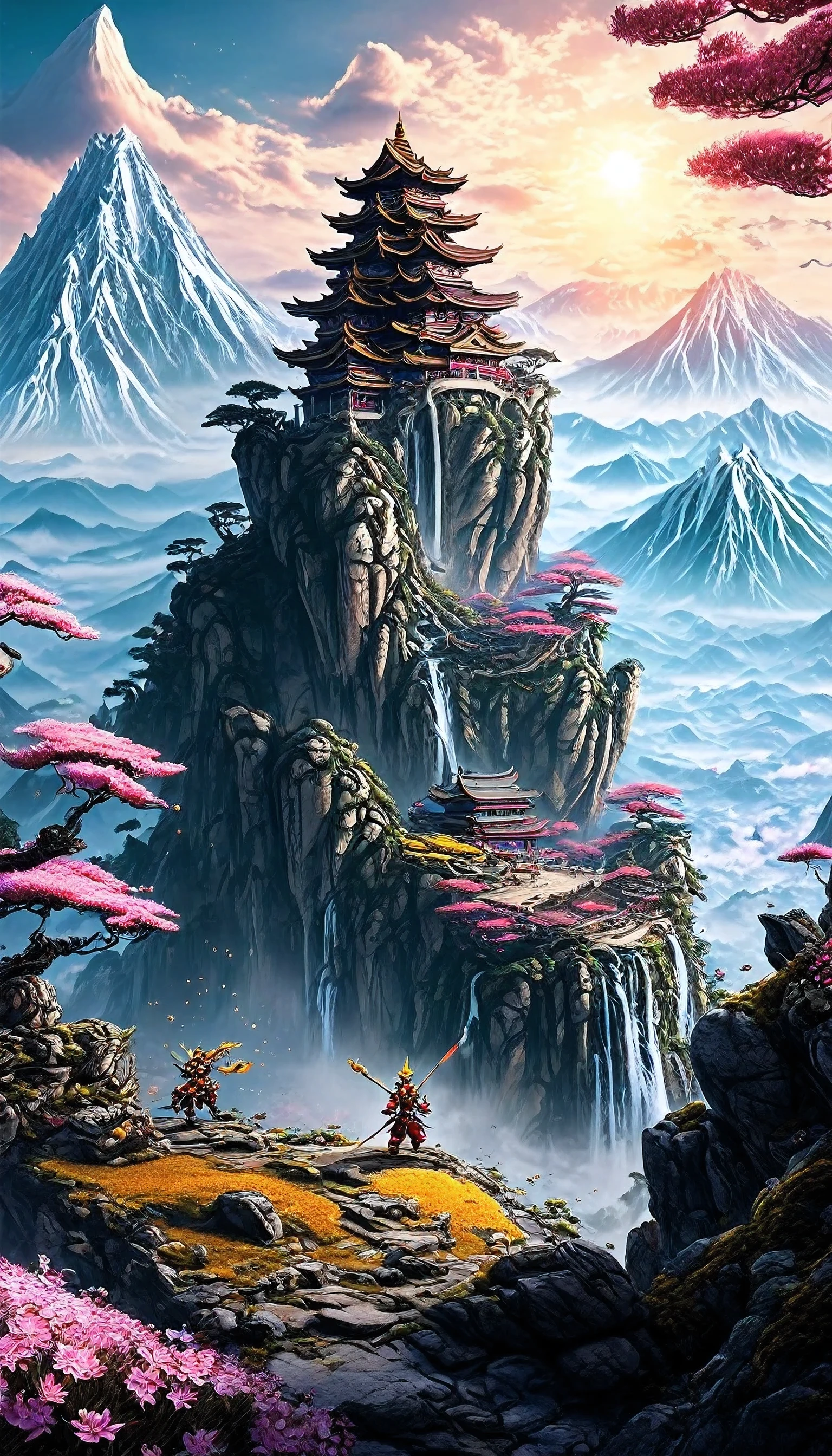 Mecha Sun Wukong in a magnificent fairy mountain