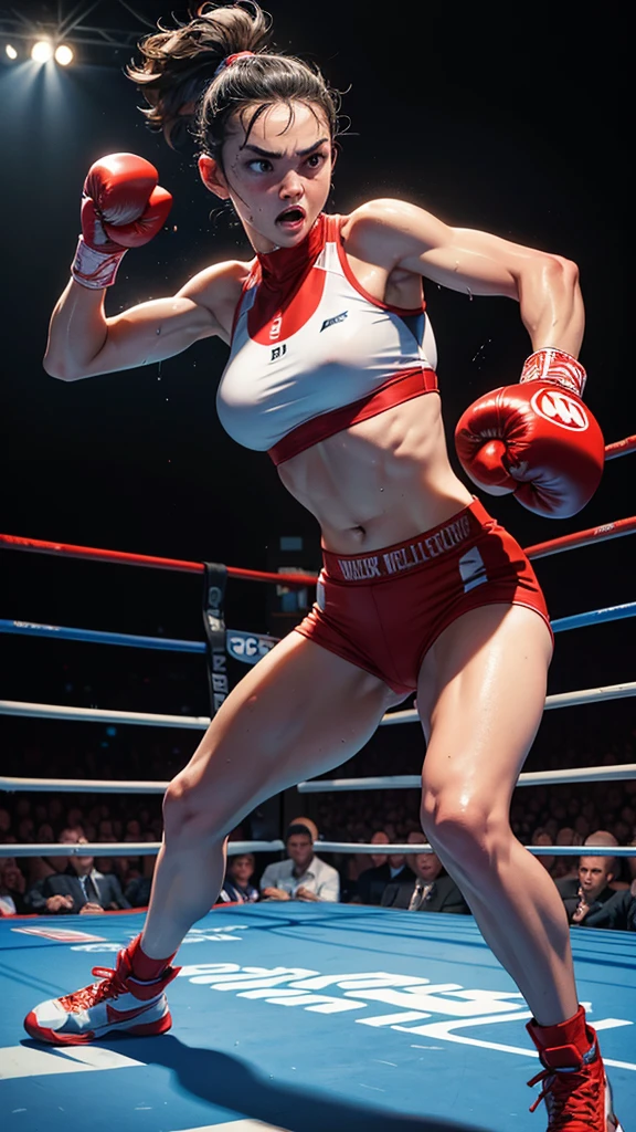 (best quality,4k,8k,highres,masterpiece:1.2),ultra-detailed,(realistic,photorealistic,photo-realistic:1.37),2_girls,boxing match,boxing ring,fighting,sweat and blood,determination,strong punches and powerful kicks,muscular bodies,adrenaline rush,victory in the air,powerful swings and jabs,energetic movement,fierce competition,athletic prowess,fast footwork and agility,intense rivalry,exciting crowd,blazing speed,swinging ropes,spotlights,punching gloves,fluid motion,endurance and stamina,face-off,corner men and coaches,cheering and clapping,aggressive fighting style,protective headgear,mouthguards,adrenaline-fueled race,unyielding resilience,competitive spirit,dynamic action,boxing fans,hard-hitting blows,noisy and intense atmosphere,battle for the championship,split-second reflexes,skilled footwork,ferocious hooks and uppercuts,feints and dodges,fighting for glory,fierce determination,boxing trunks,sweaty and tired bodies,body protection,bruised and bleeding faces,vibrant energy,unleashing their power,lit-up arena,unstoppable willpower,sweat-soaked ring,thunderous applause,unforgettable knockout moments,fighting for respect