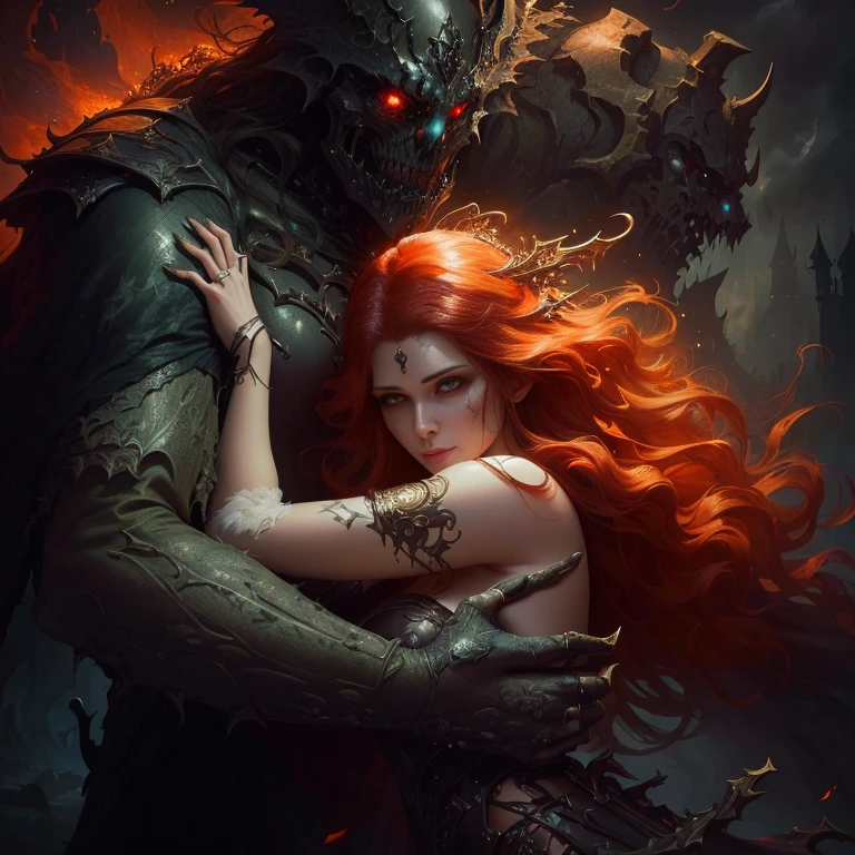 A beautiful woman lovingly holds a wounded monster in her arms, fantasy horror art, dark fantasy horror art, Horror fantasy art, Abaddon and Magali Villeneuve, Dark fantasy art, in style of Dark Fantasy Art, Dark Fantasy Artwork, Dark Fantasy Art, Karol Baak and Peter Mohrbacher, 4k fantasy art, dark fantasy illustration