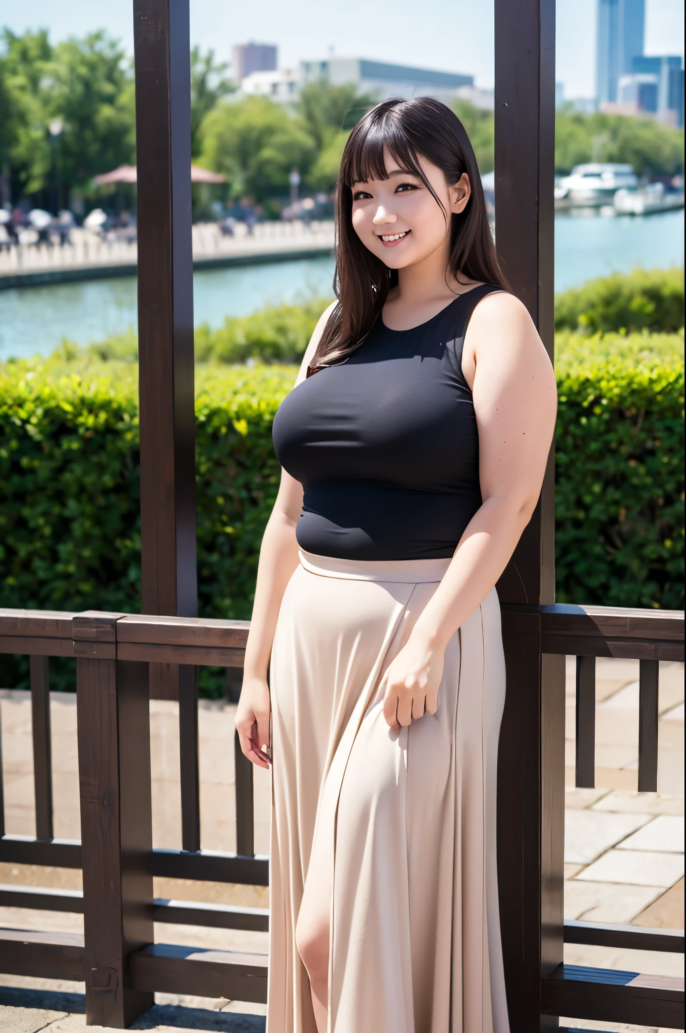 high quality,8K,high resolution,One woman,1 personality,smile,(plump curves),(slender waist),(chubby build:1.2),(tall:1.2),((最high quality, 8k, masterpiece: 1.3)), High Resolution,luxury,Spring-like clothes,Long skirt,whole body,,,,