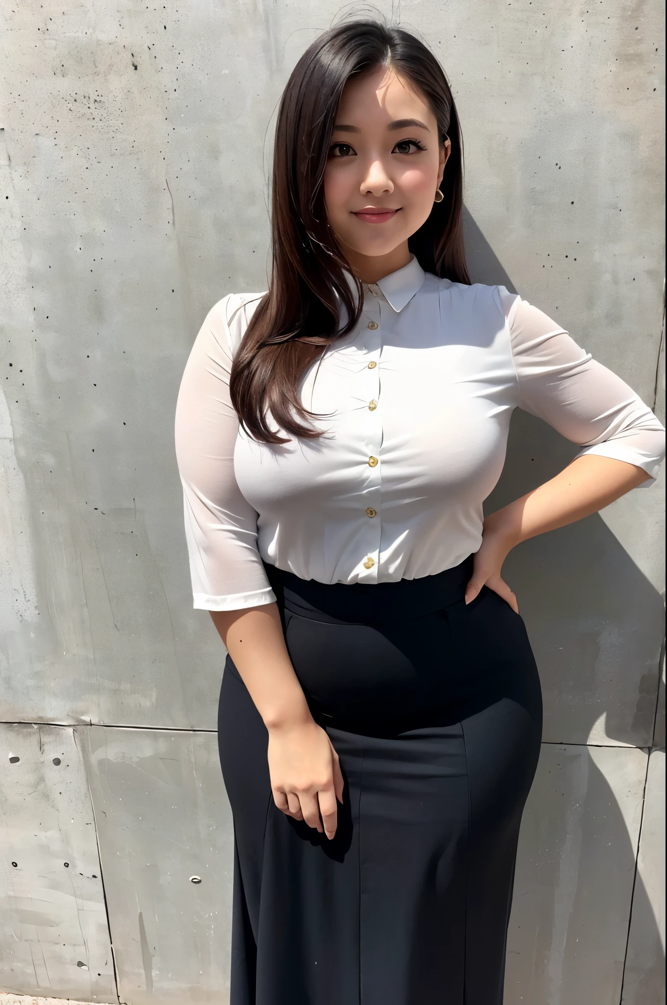high quality,8K,high resolution,One woman,1 personality,smile,(plump curves),(slender waist),(chubby build:1.2),(tall:1.2),((最high quality, 8k, masterpiece: 1.3)), High Resolution,luxury,Spring-like clothes,Long skirt,whole body,,,,