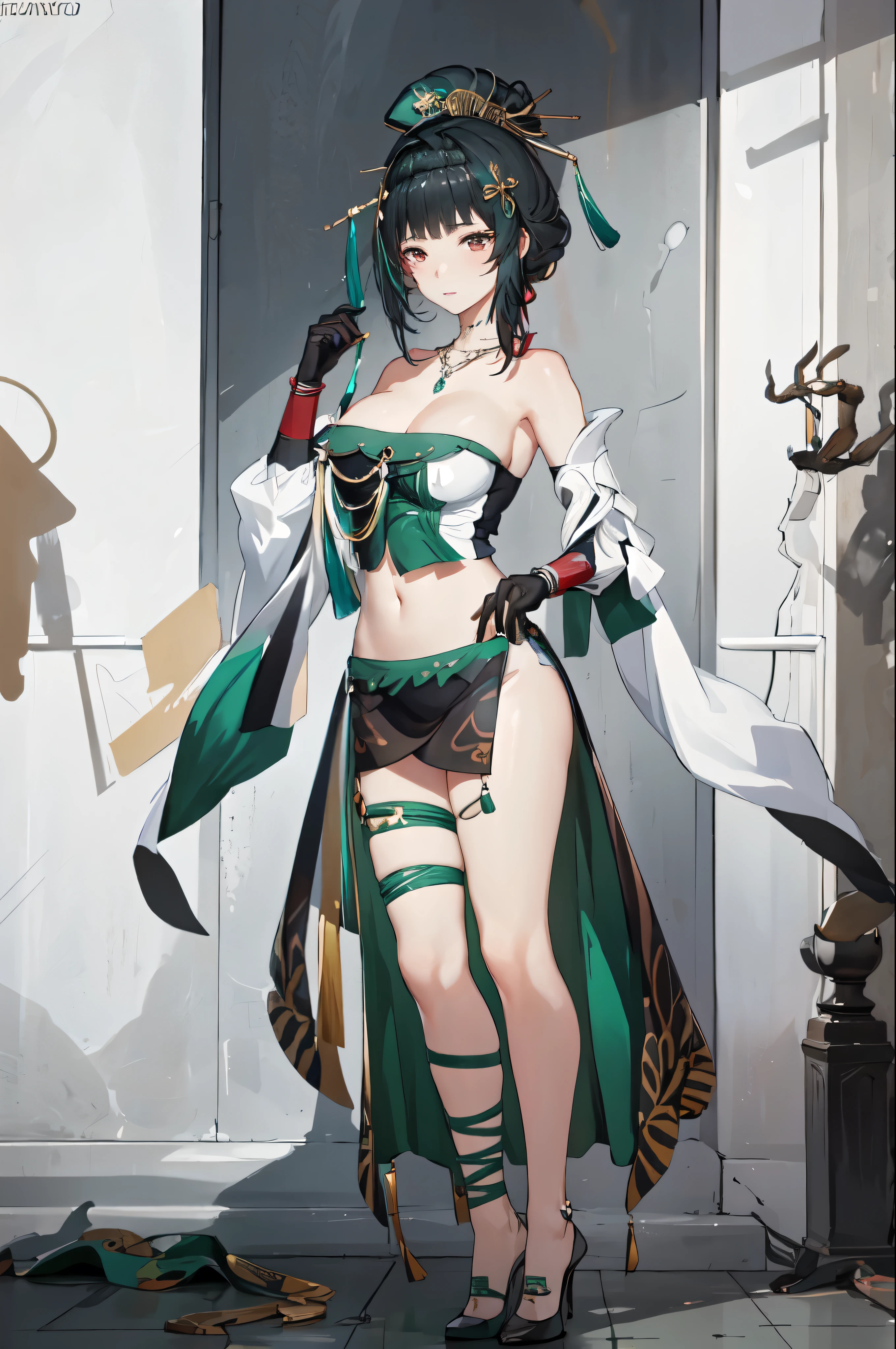 masterpiece, best quality BREAK solo, china dress, highres, 1girl, standing, (large breasts), mature female, hanying, Full body drawing, (masterpiece), (best quality), (hyperdetail), (illustration), ((extremely delicate and beautiful)), (detailed light), (prefect's body), full body drawing, Hanying, HanYing, sexy, sexy belly, sexy belly line, sexy belly button