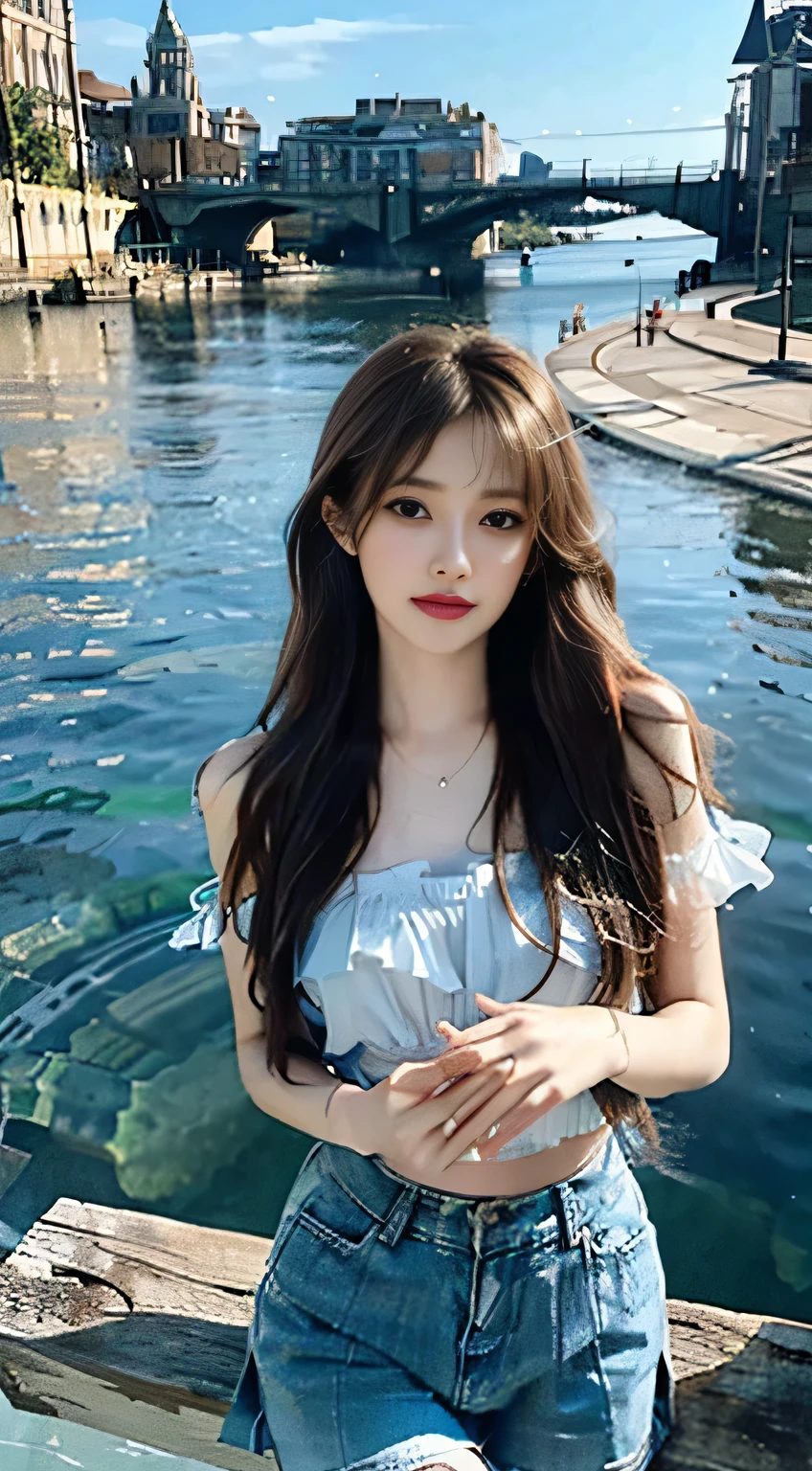 {masterpiece},{best quality},{1 girl,{{Change},Brown hair,blue eyes,Very long hair,Flowering,,mini skirt,hapiness}},Astonishing,Beautiful and delicate eyes,Fine details,Depth of Field,Extremely detailed CG,The original,outdoor,Beautiful and delicate hands,Beautiful and delicate fingers,Soaked,{Knee dip in water},permanent,{Beautiful and delicate water,Beautiful and detailed sky,fluttering detail splash},author:Paul Hedley,rich and colorful,HDR,{{Colorful refraction}},{{Movie Lighting}},