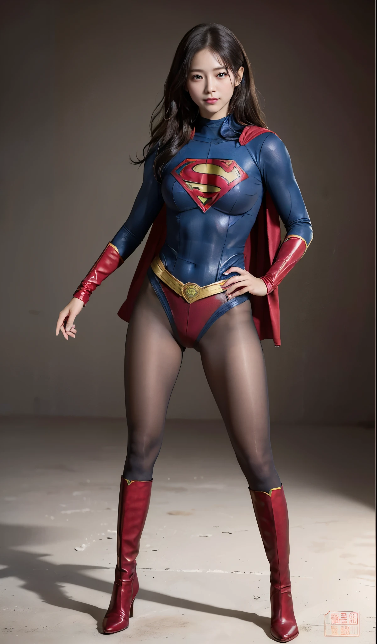 No background、(((Beautiful legs in black tights.)))、(((Legally express the beauty of your smile)))、((((Make the most of your original images)))、(((Supergirl Costume)))、(((Beautiful Hair)))、(((suffering)))、(((Please wear black tights....、Wear red boots)))、((Best image quality、8k))、((highest quality、8k、masterpiece:1.3))、(((Preserve background )))、Sharp focus:1.2、Beautiful woman with perfect figure:1.4、Slim Abs:1.2、Wet body:1.5、Highly detailed face and skin texture、8k