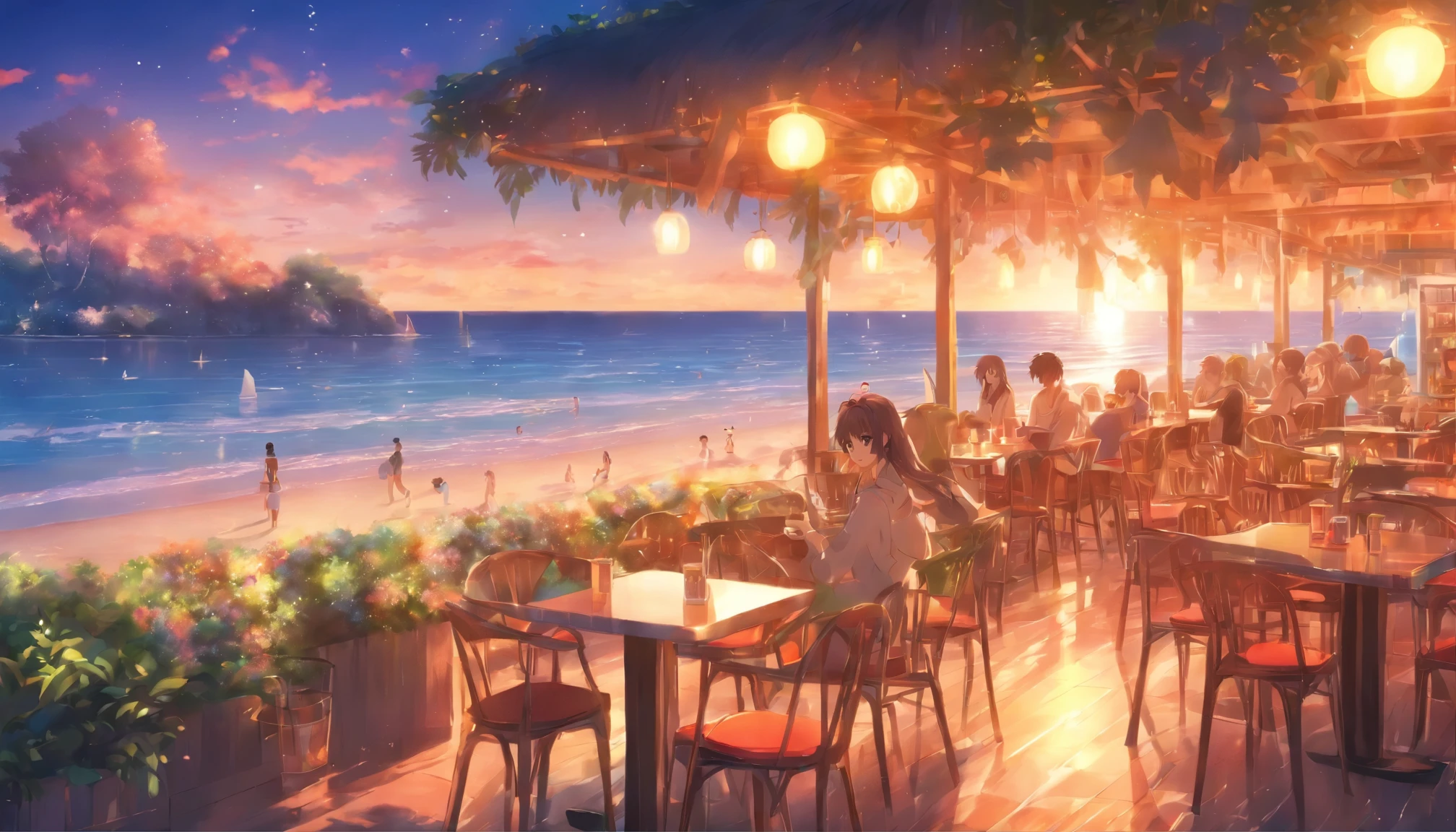 A beach with a stylish cafe