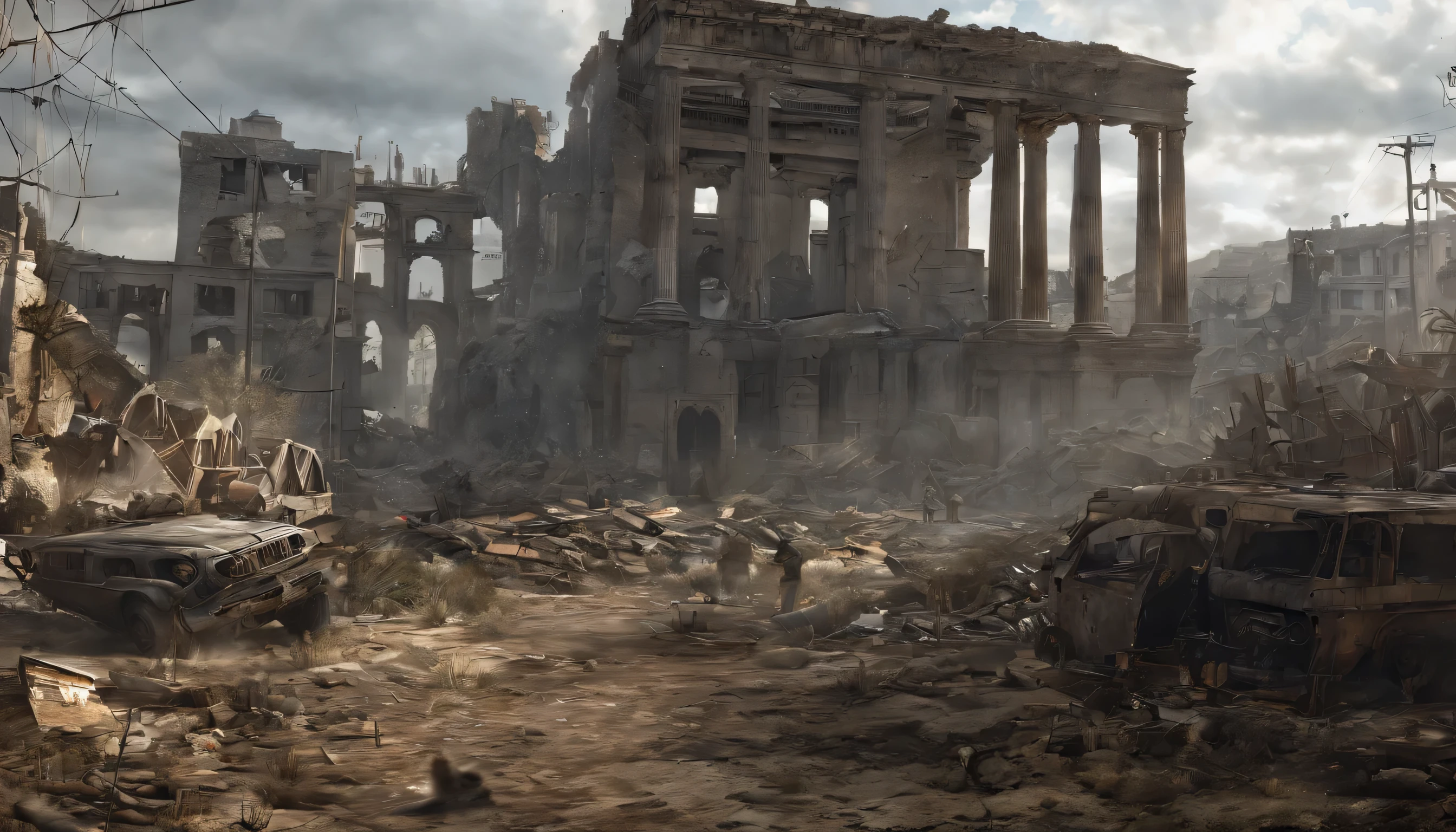 Post-apocalyptic, Stunning views, eerie ruins, 