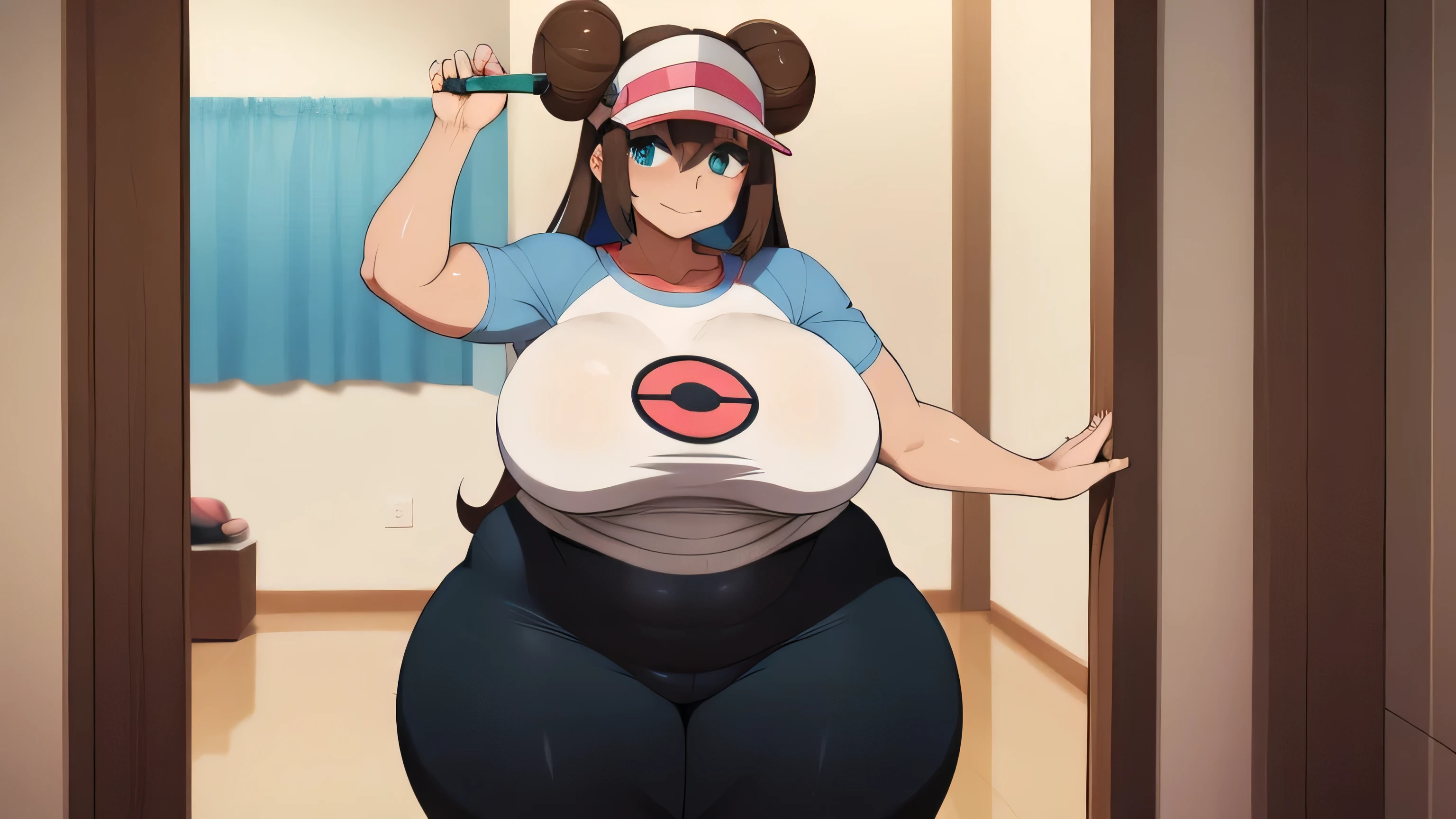 pokémo、Mamalhudas milf、Mamalhudas milf、grande milf、supermodel physique、corpo perfeito、Pele clara perfeita、surreal、Hiper Realismo、fotorrealista、super qualidade、obra de arte、alta qualidade、lindo、rosto sexy、Bonitinho、ligeiramente apertado、ajustar、supermodel physique、3/4 body vision、cintura sexy、quadris sexy、Pernas perfeitas、fenda apertada、towards the camera、Rosa(Pokémon)、1 garota、Sozinho、pantyhose、duplo odango、cabelo com coque、visor cap、cabelo castanho、corar、saia amarela、pantyhose、legging preta、estampa de bola meia preta, BBW, SSBBW
