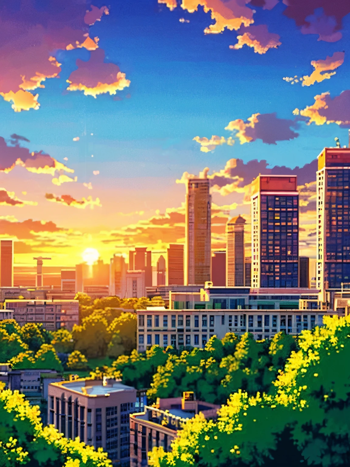 pixel art, (((sunset))), one girl, flat color, Golden ratio, {masterpiece:1.5}, beautiful sunset cityscape, Scottish landscape, office towers, forest, mountains, ocean, bridges, leaves, city lights, sidescroller, The picture fills the canvas, {flowing:1.2}, dynamic angle