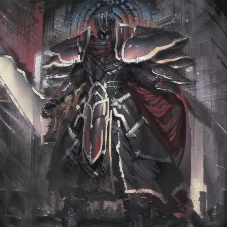 (absurdres, highres, ultra detailed),(Masterpiece, best quality:1.2)
Dark knight,
Has a long sword,
BlackKnight_fe,
Armor, Cape, Helmet, Sword, shield,
The cloak is black color,
polished armor,
armor is shiny,
castle,